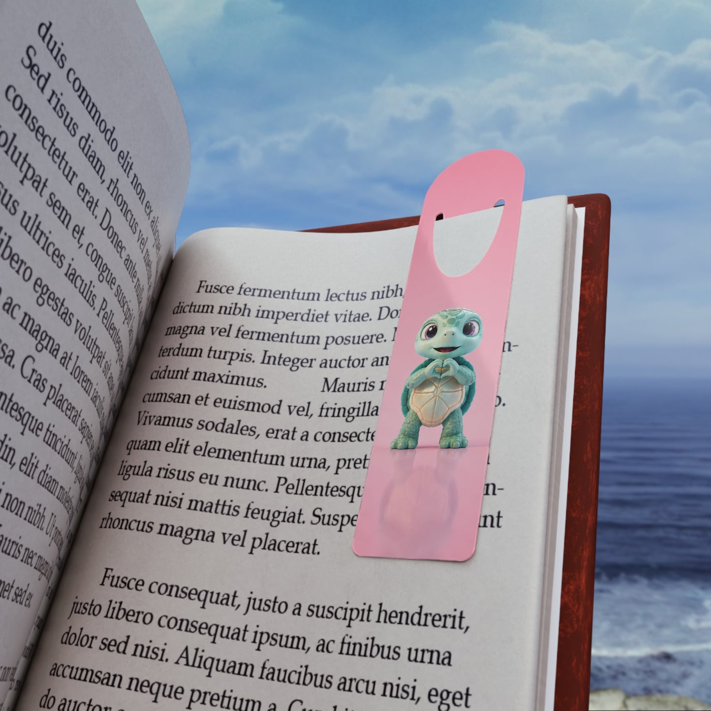 Eli the Turtle Heart Hands Bookmark – Mint Turtle on Pink