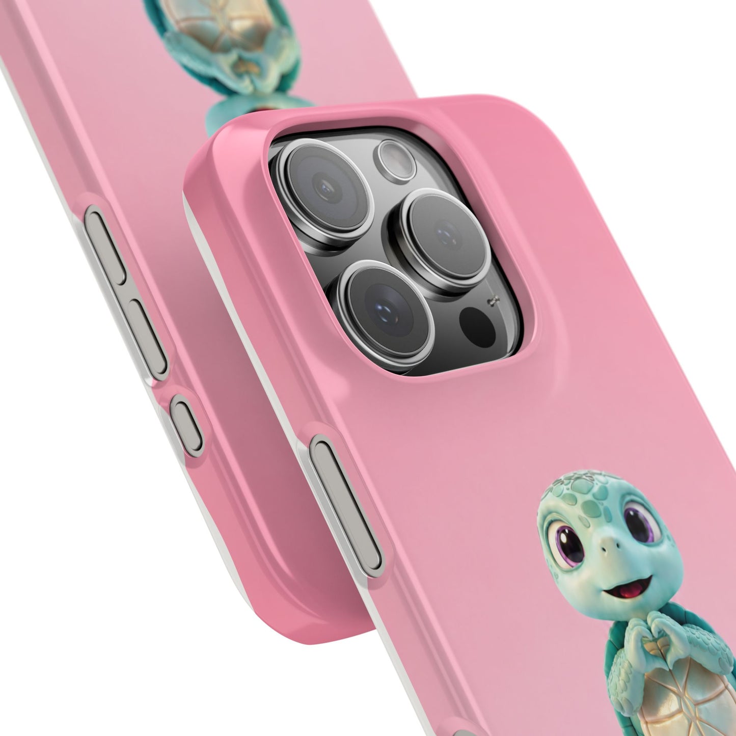 Eli the Turtle Heart Hands – Mint Turtle on Pink