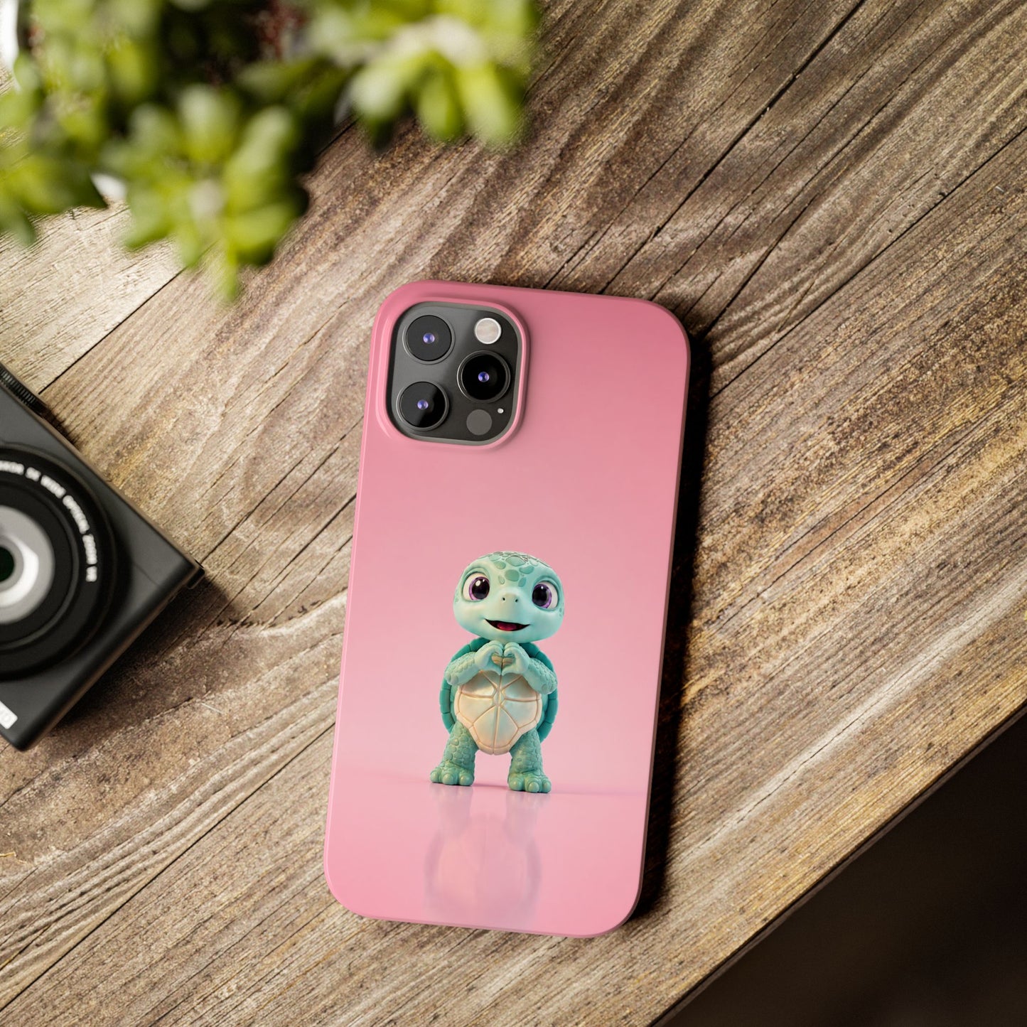 Eli the Turtle Heart Hands – Mint Turtle on Pink