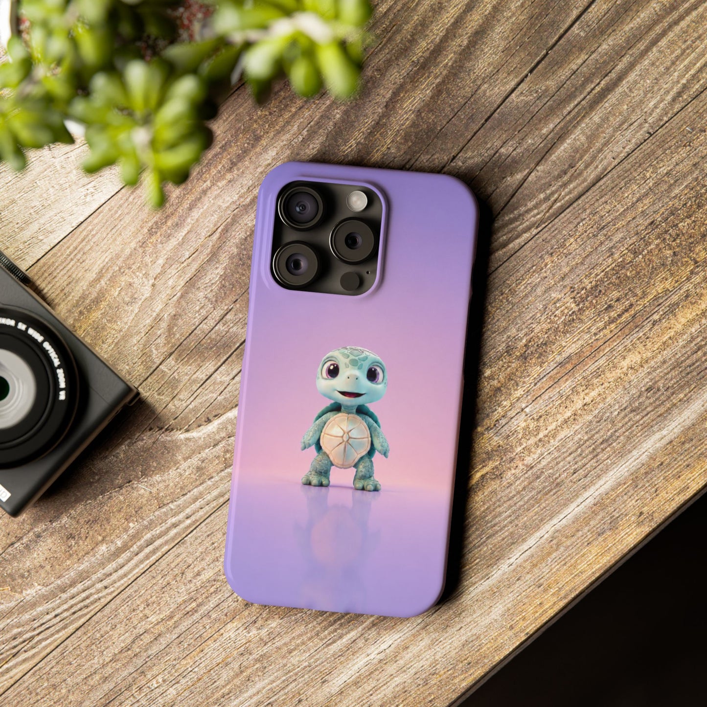 Eli the Turtle Phone Case – Cute Mint Turtle, Purple Gradient