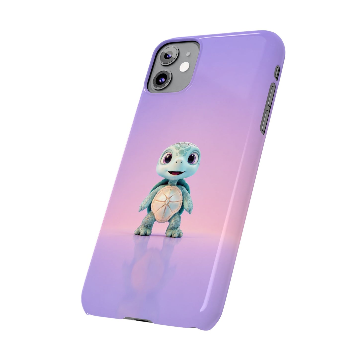 Eli the Turtle Phone Case – Cute Mint Turtle, Purple Gradient