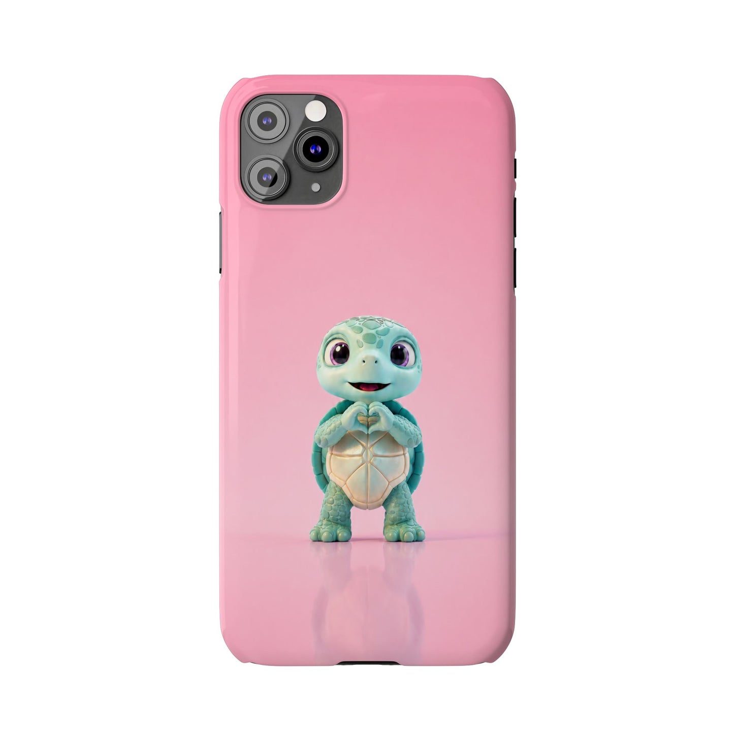 Eli the Turtle Heart Hands – Mint Turtle on Pink