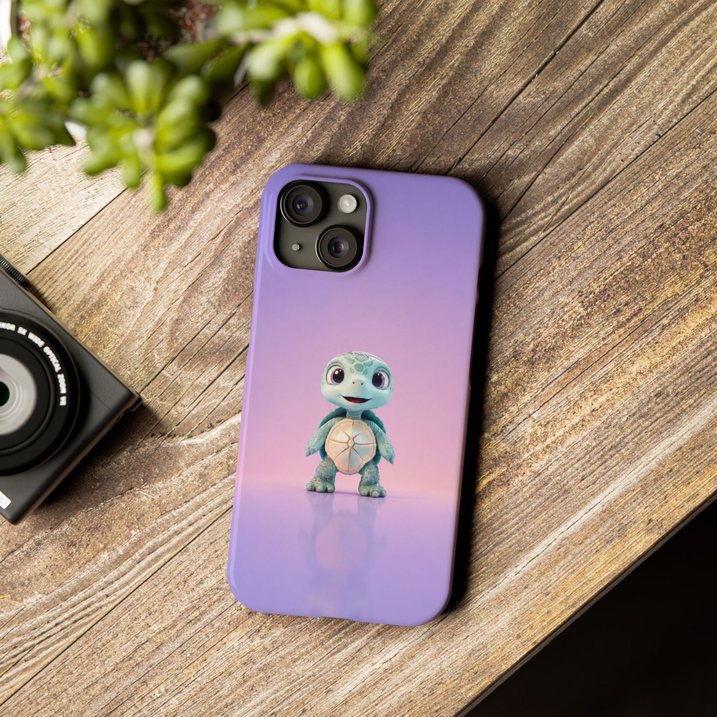 Eli the Turtle Phone Case – Cute Mint Turtle, Purple Gradient