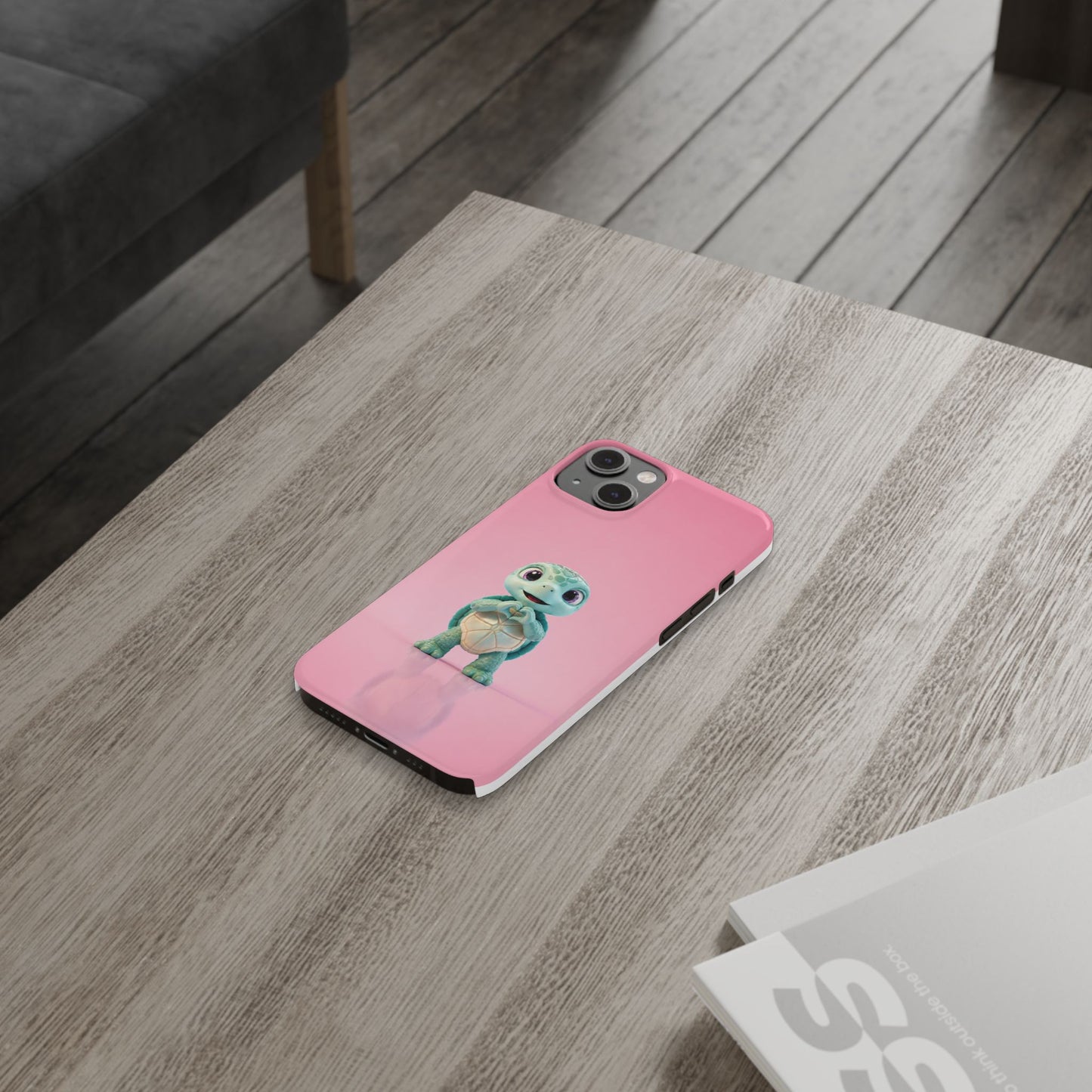 Eli the Turtle Heart Hands – Mint Turtle on Pink