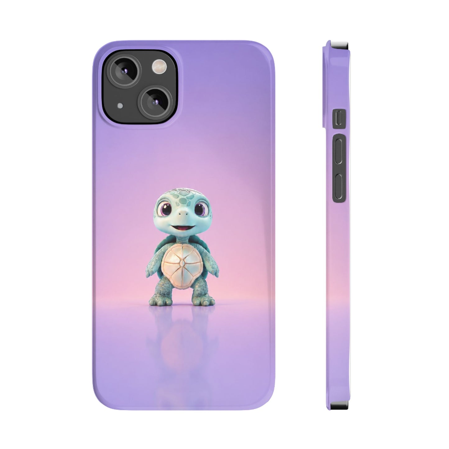 Eli the Turtle Phone Case – Cute Mint Turtle, Purple Gradient