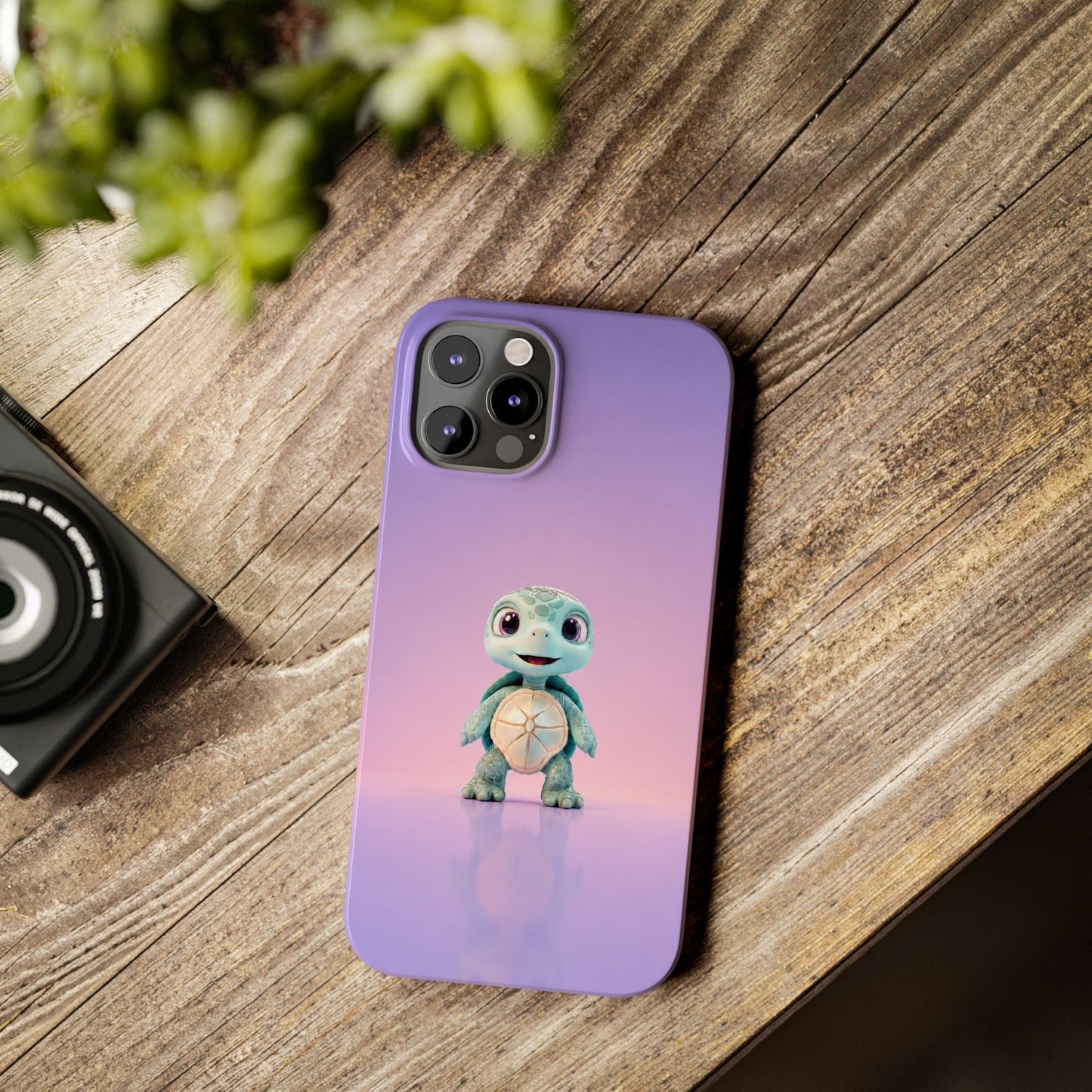 Eli the Turtle Phone Case – Cute Mint Turtle, Purple Gradient