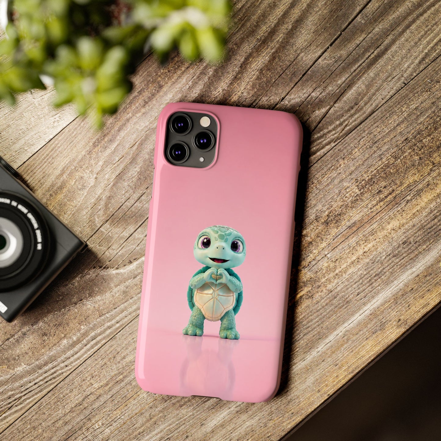 Eli the Turtle Heart Hands – Mint Turtle on Pink