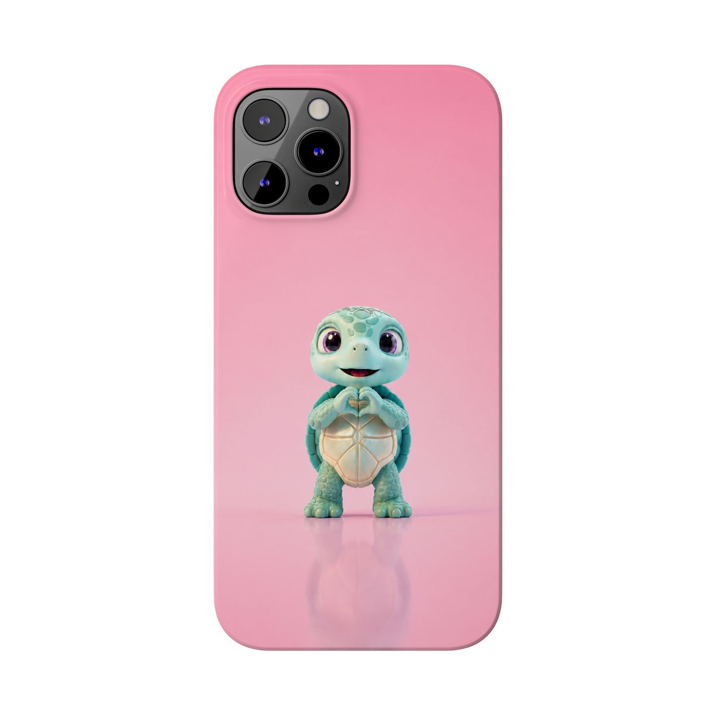 Eli the Turtle Heart Hands – Mint Turtle on Pink