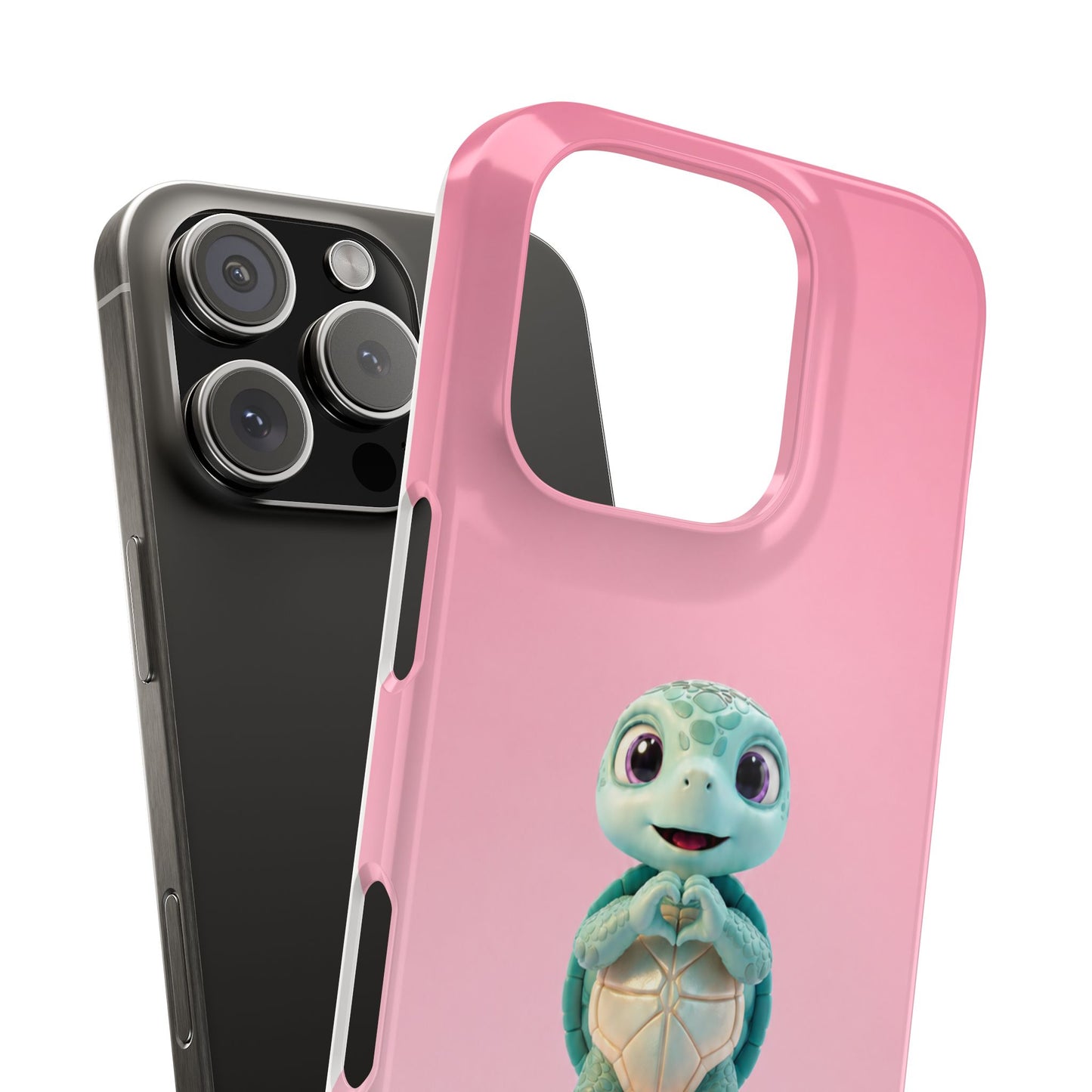 Eli the Turtle Heart Hands – Mint Turtle on Pink