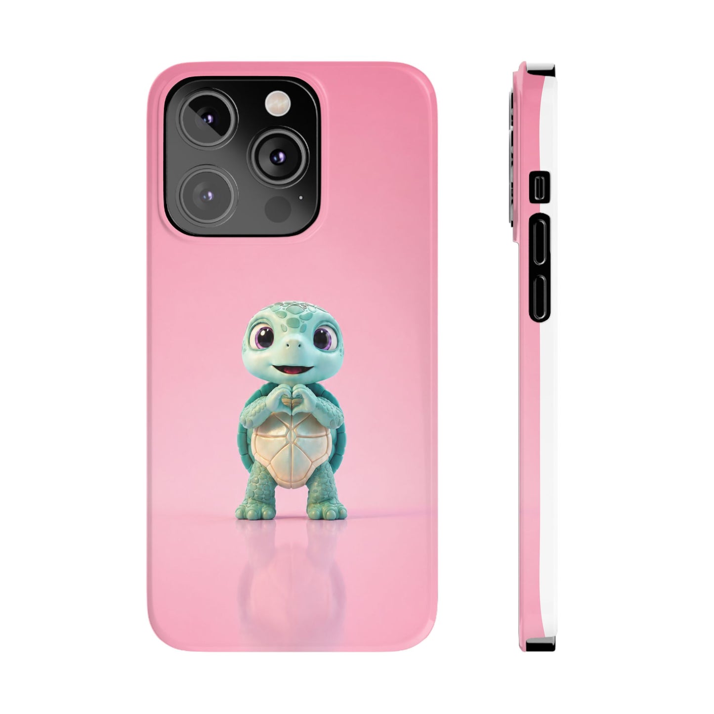 Eli the Turtle Heart Hands – Mint Turtle on Pink