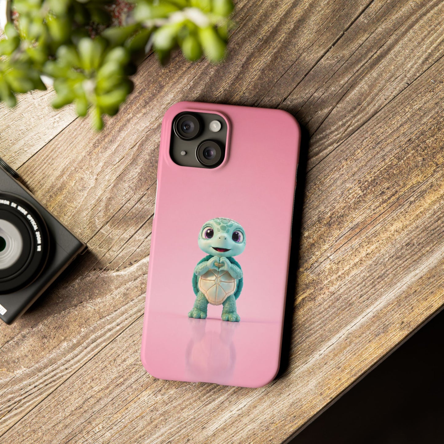Eli the Turtle Heart Hands – Mint Turtle on Pink