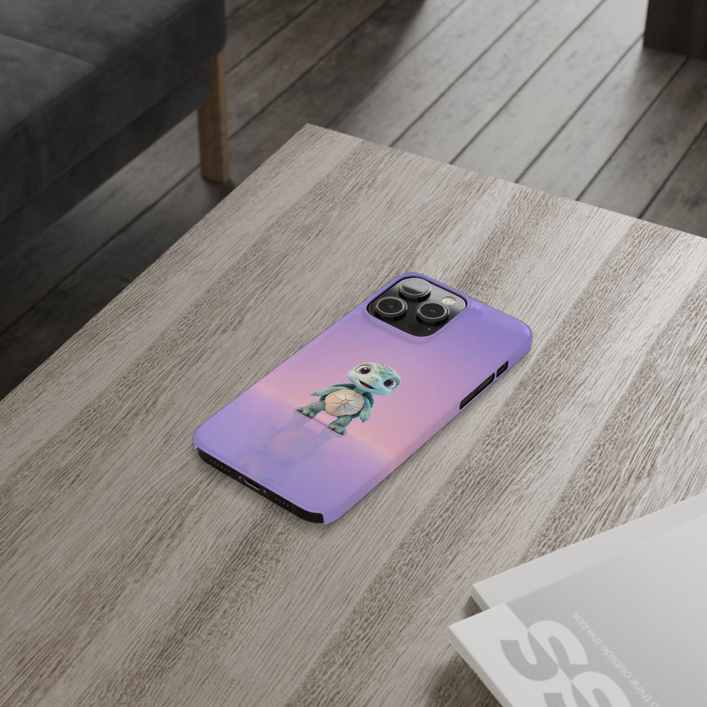 Eli the Turtle Phone Case – Cute Mint Turtle, Purple Gradient