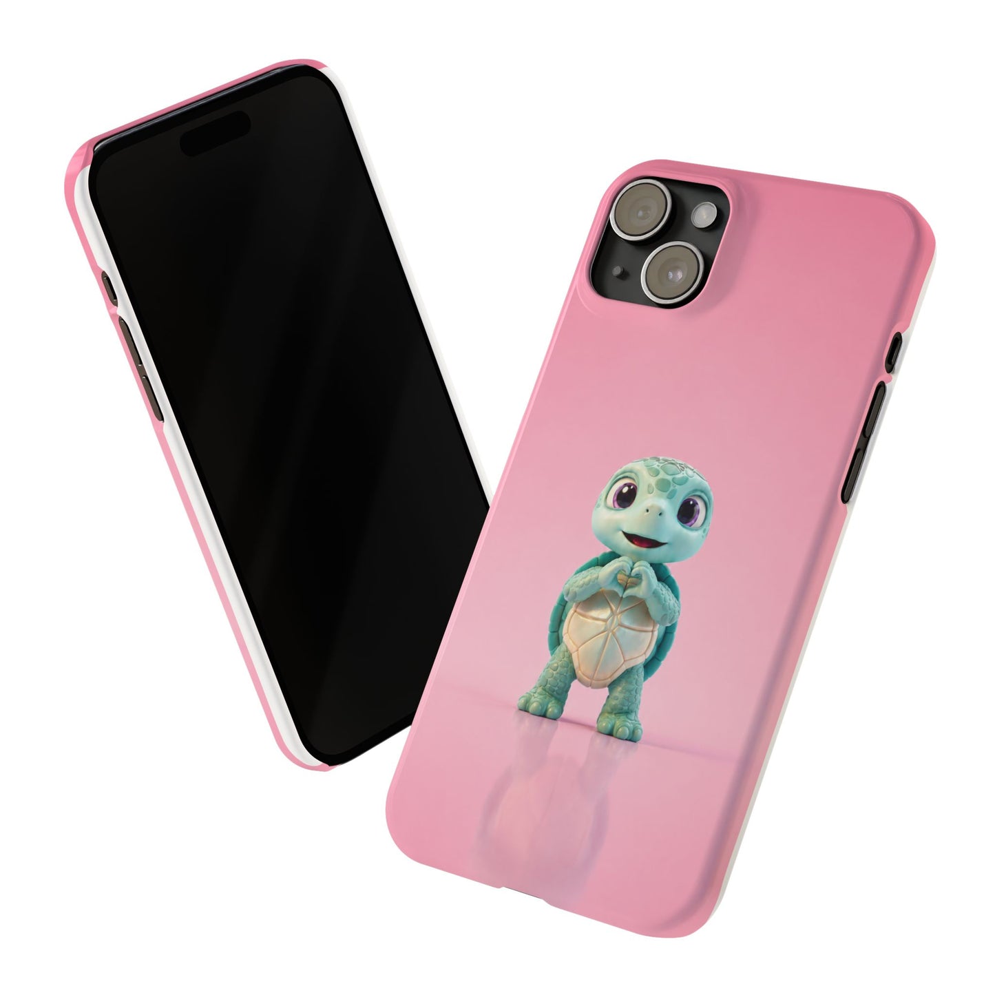 Eli the Turtle Heart Hands – Mint Turtle on Pink
