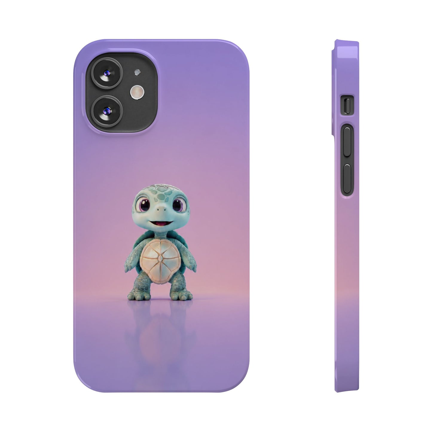 Eli the Turtle Phone Case – Cute Mint Turtle, Purple Gradient