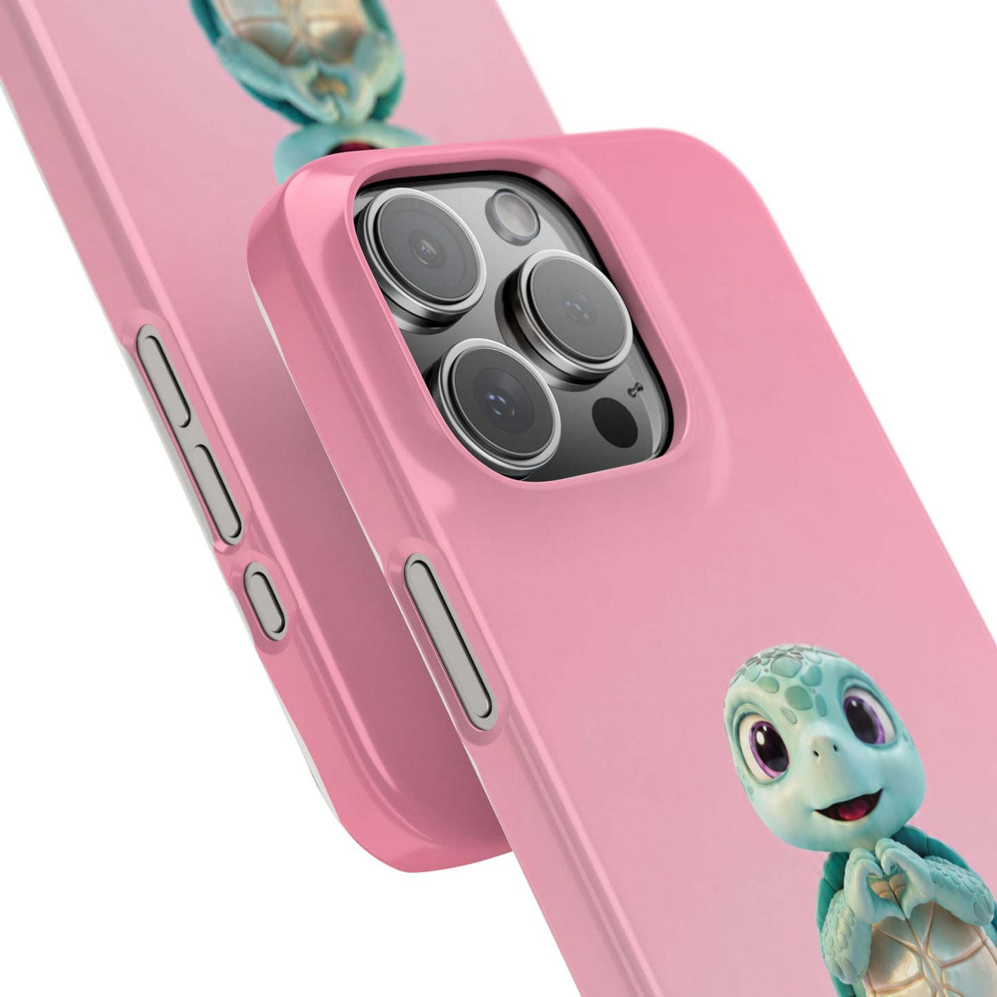 Eli the Turtle Heart Hands – Mint Turtle on Pink