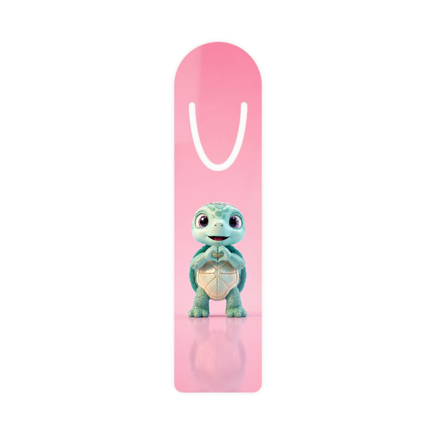 Eli the Turtle Heart Hands Bookmark – Mint Turtle on Pink