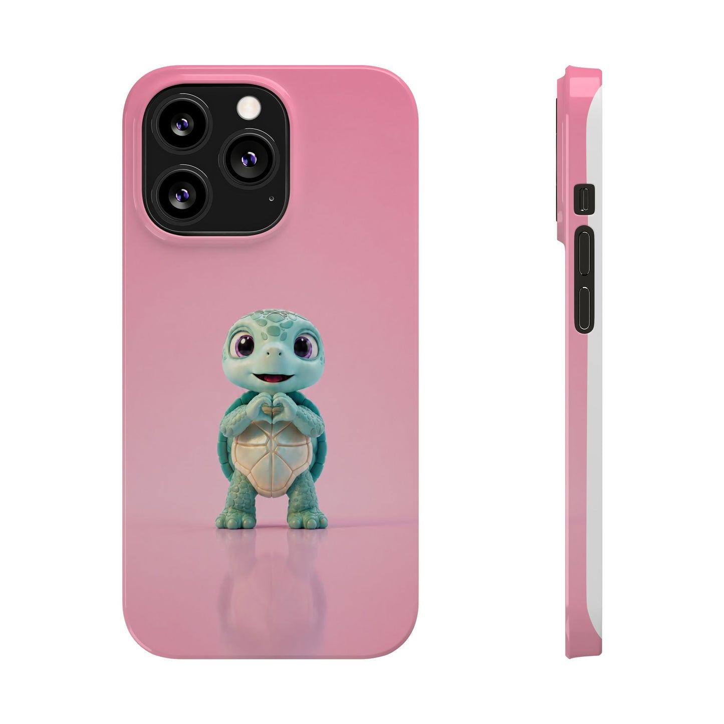 Eli the Turtle Heart Hands – Mint Turtle on Pink