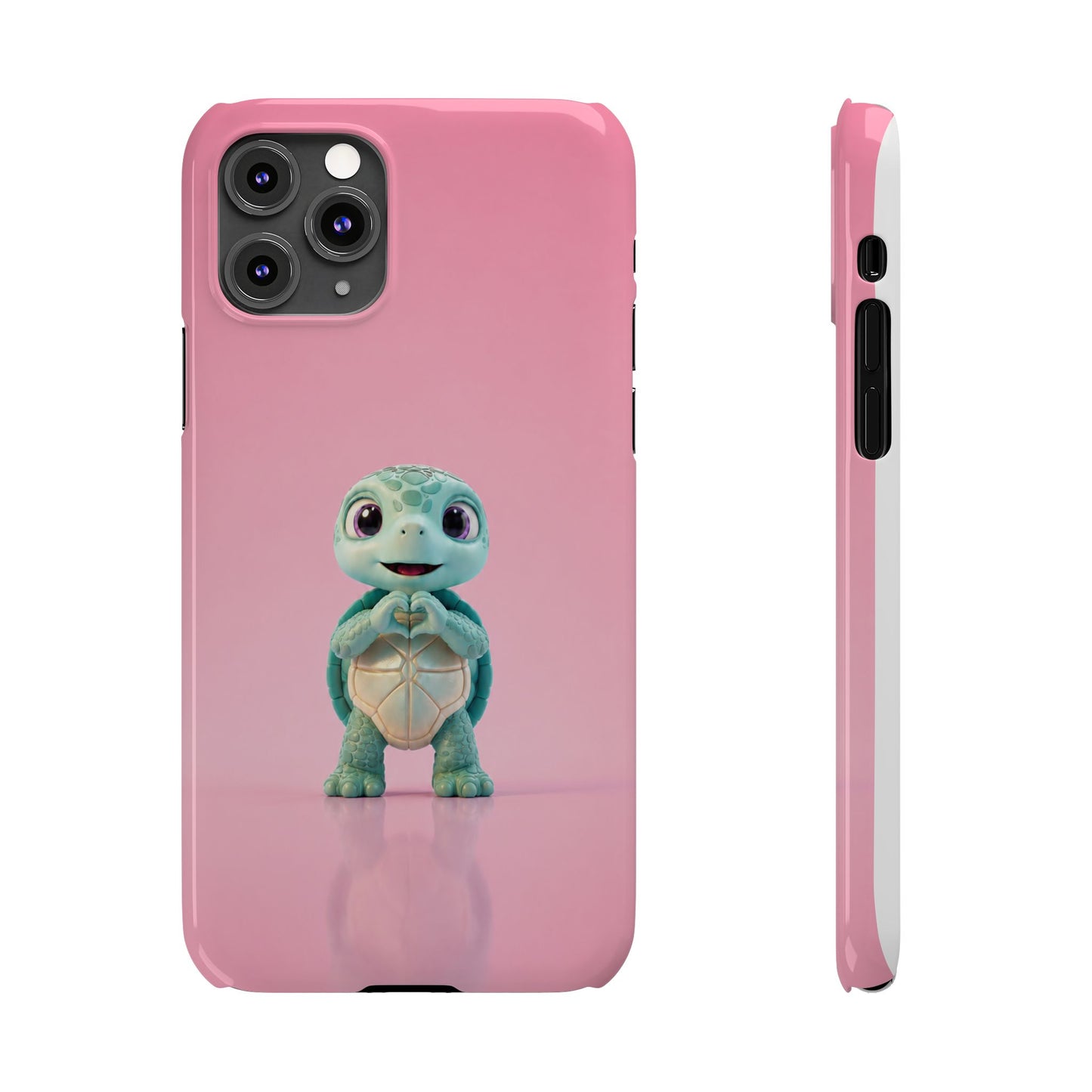 Eli the Turtle Heart Hands – Mint Turtle on Pink