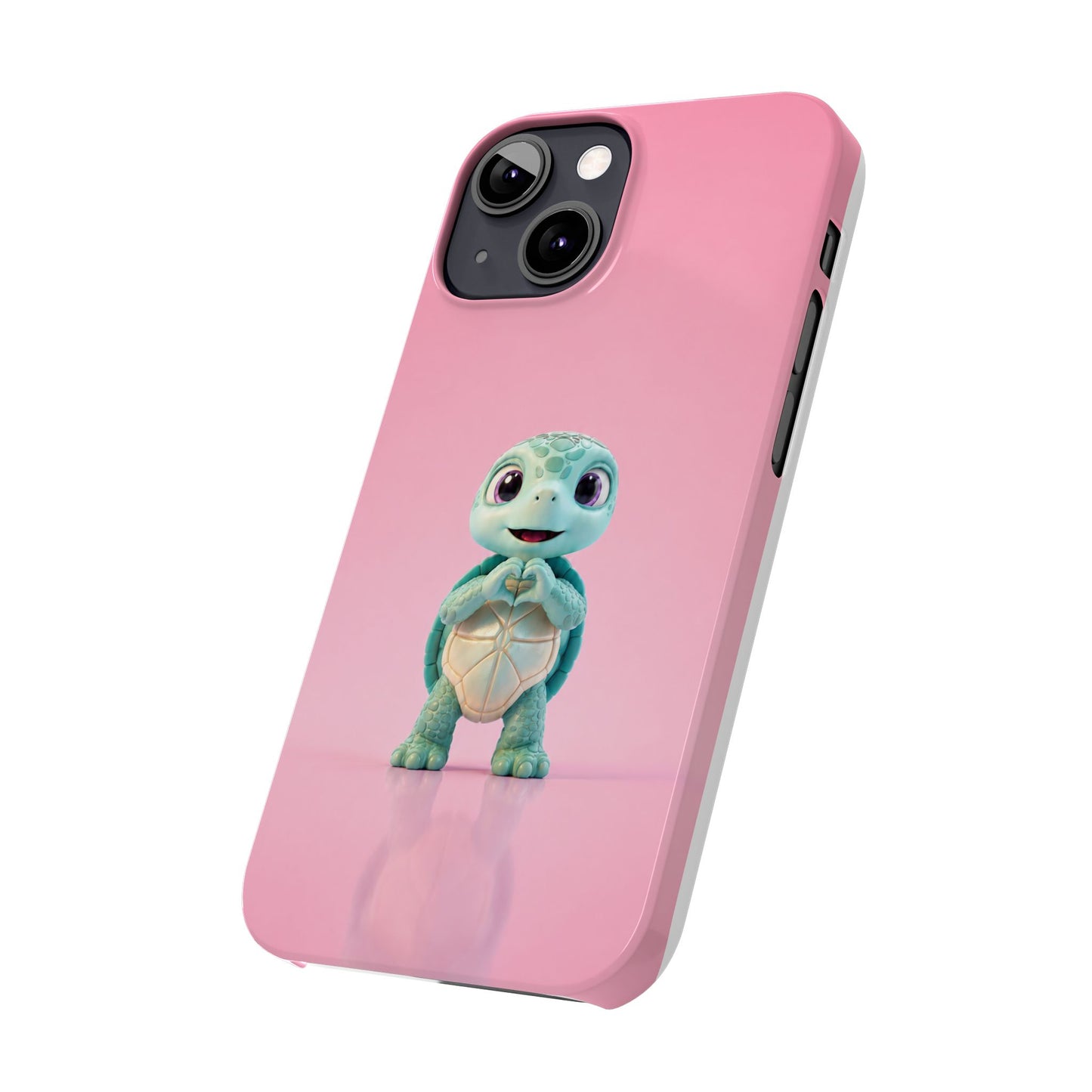 Eli the Turtle Heart Hands – Mint Turtle on Pink