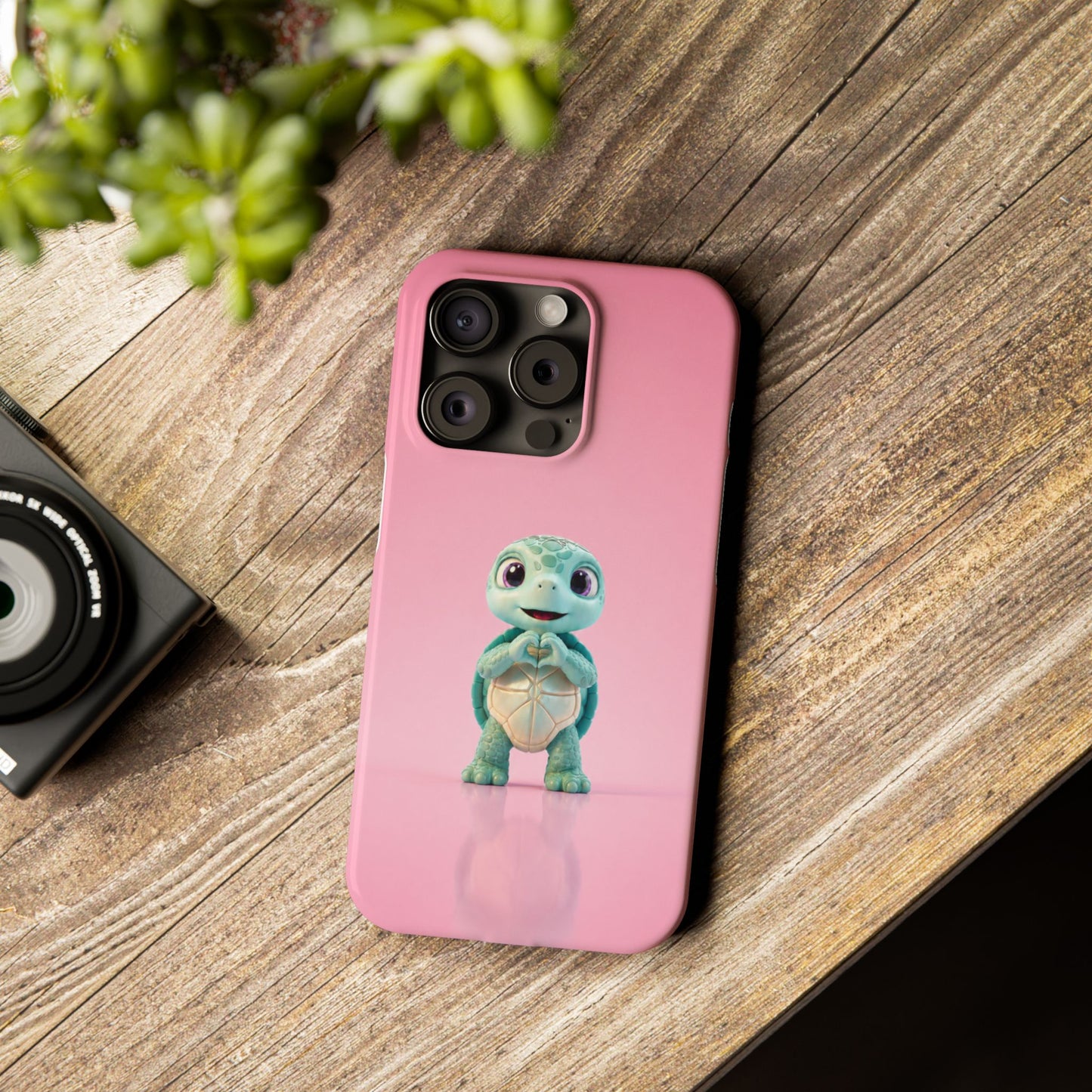 Eli the Turtle Heart Hands – Mint Turtle on Pink