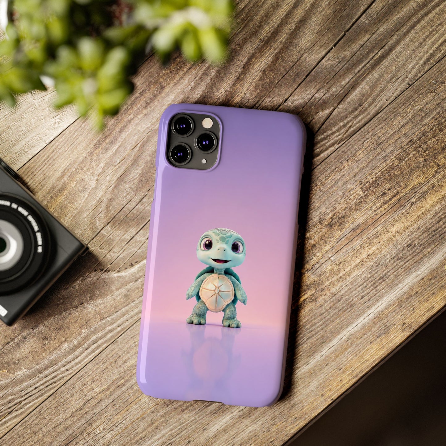 Eli the Turtle Phone Case – Cute Mint Turtle, Purple Gradient