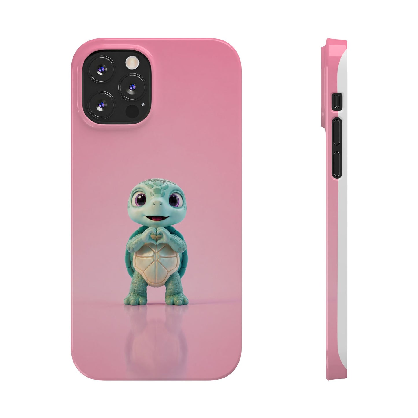 Eli the Turtle Heart Hands – Mint Turtle on Pink