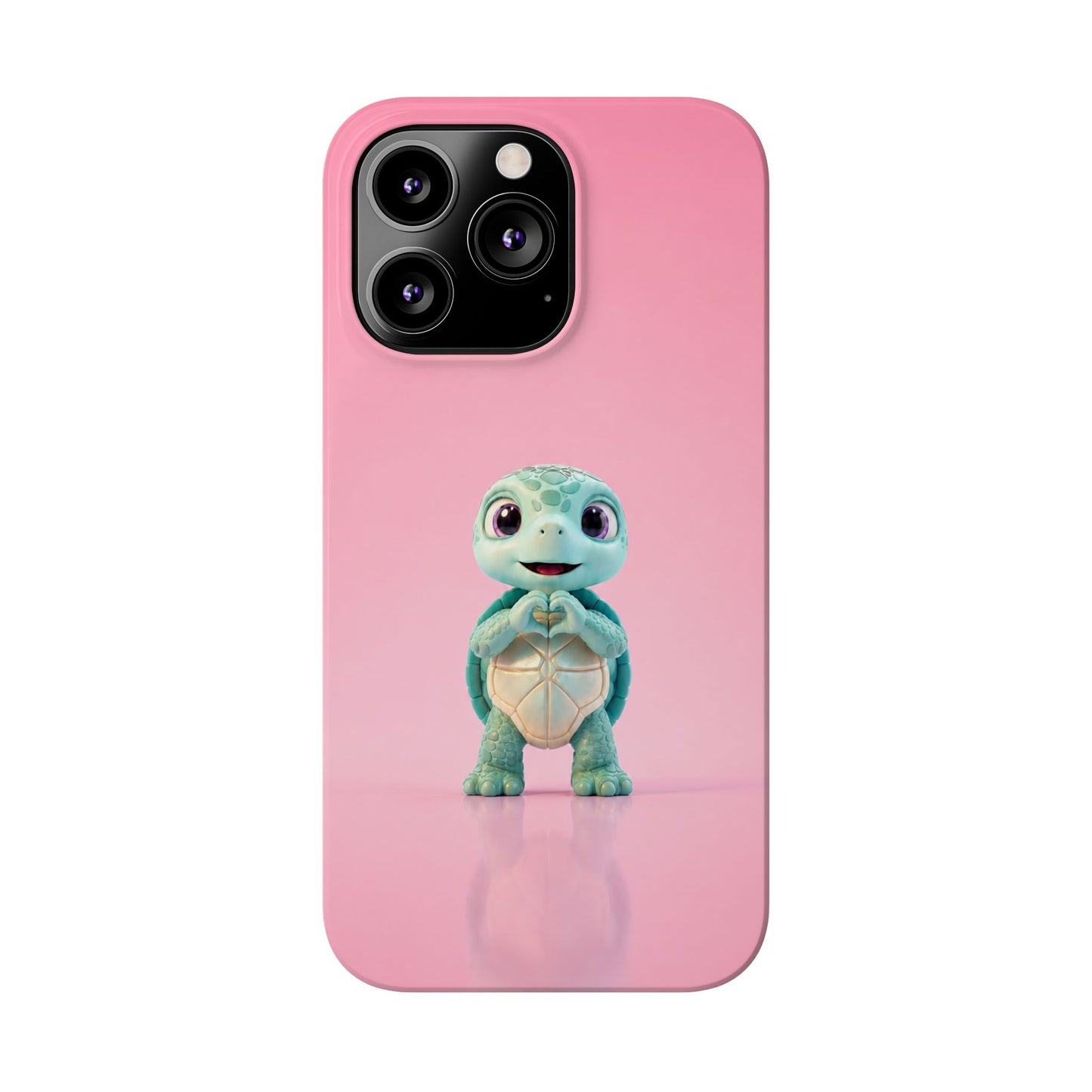 Eli the Turtle Heart Hands – Mint Turtle on Pink