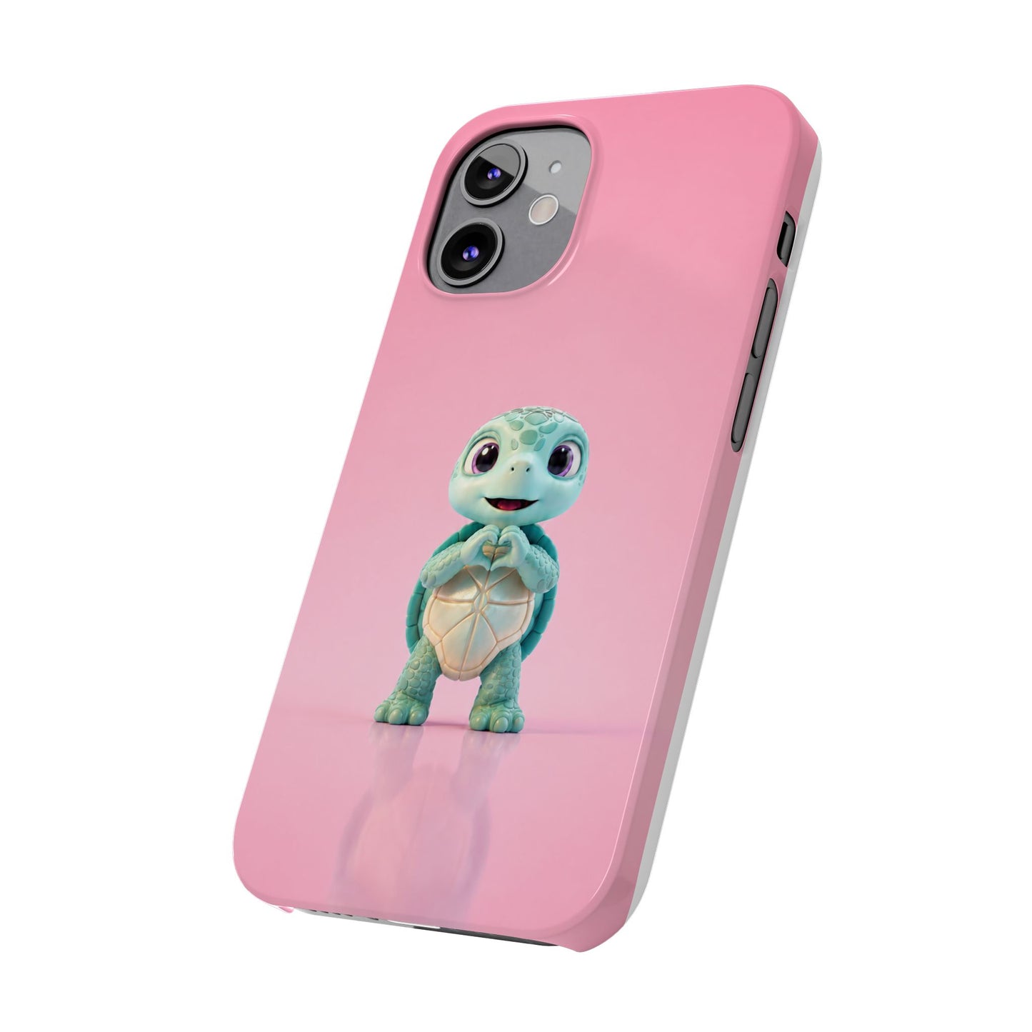 Eli the Turtle Heart Hands – Mint Turtle on Pink