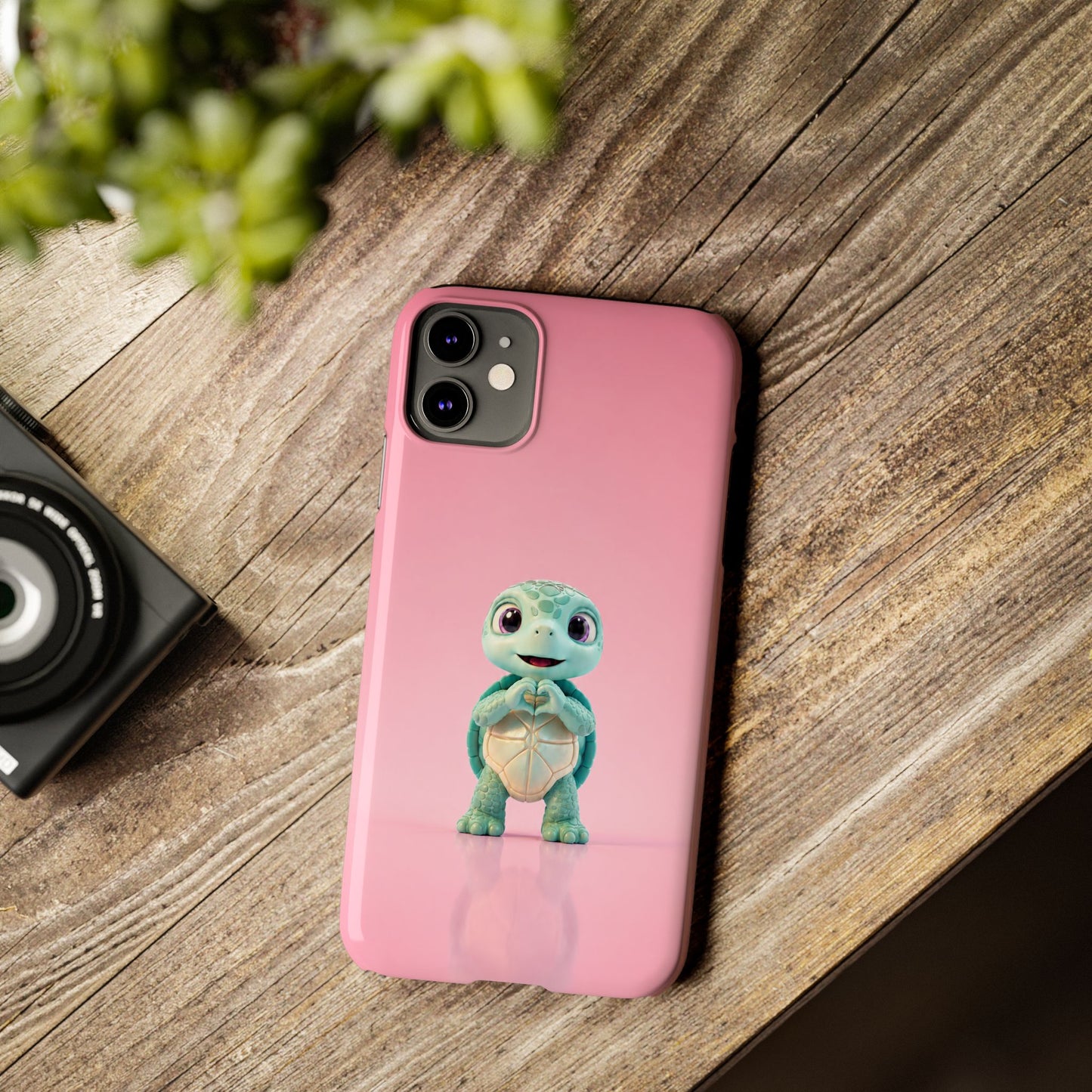 Eli the Turtle Heart Hands – Mint Turtle on Pink