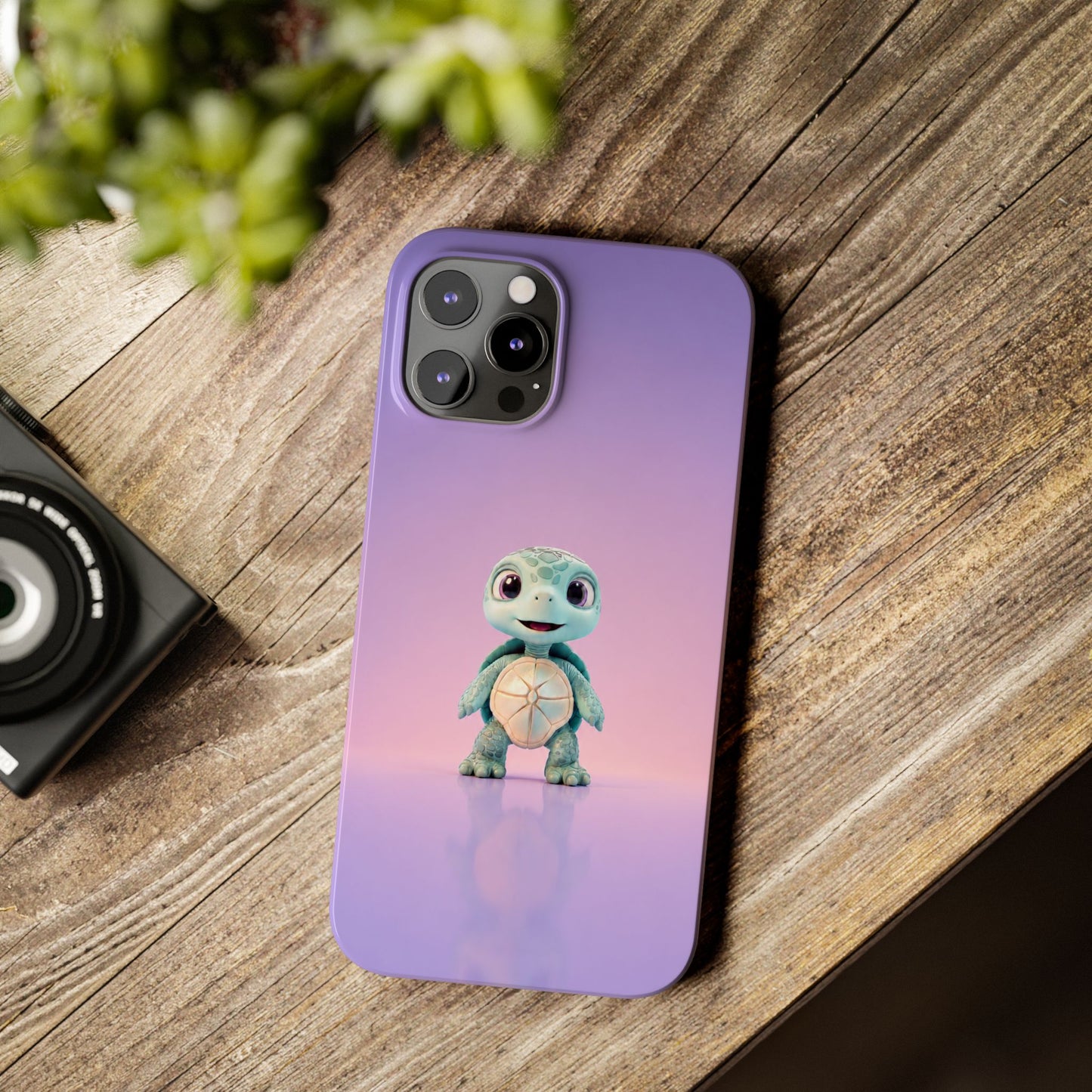 Eli the Turtle Phone Case – Cute Mint Turtle, Purple Gradient