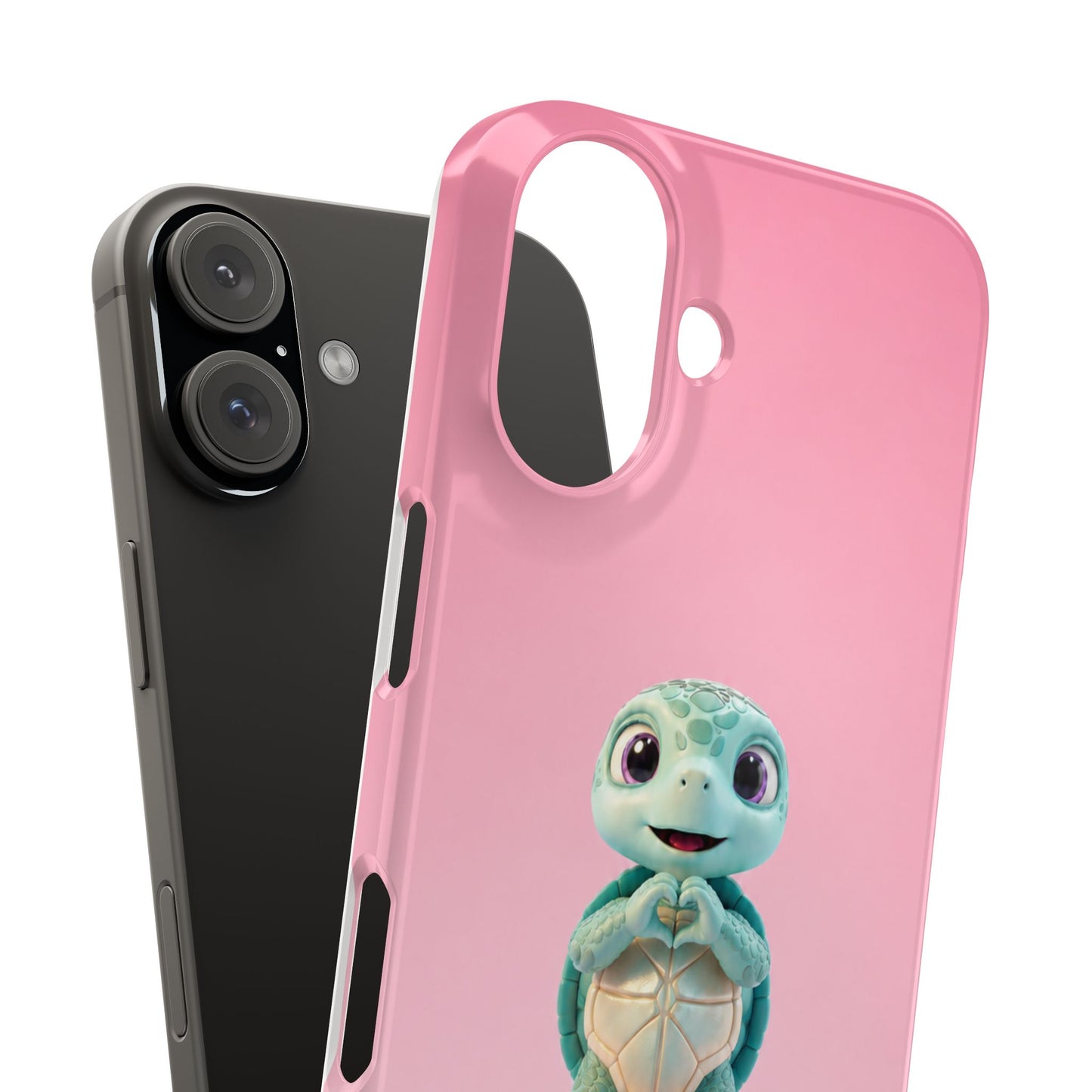 Eli the Turtle Heart Hands – Mint Turtle on Pink