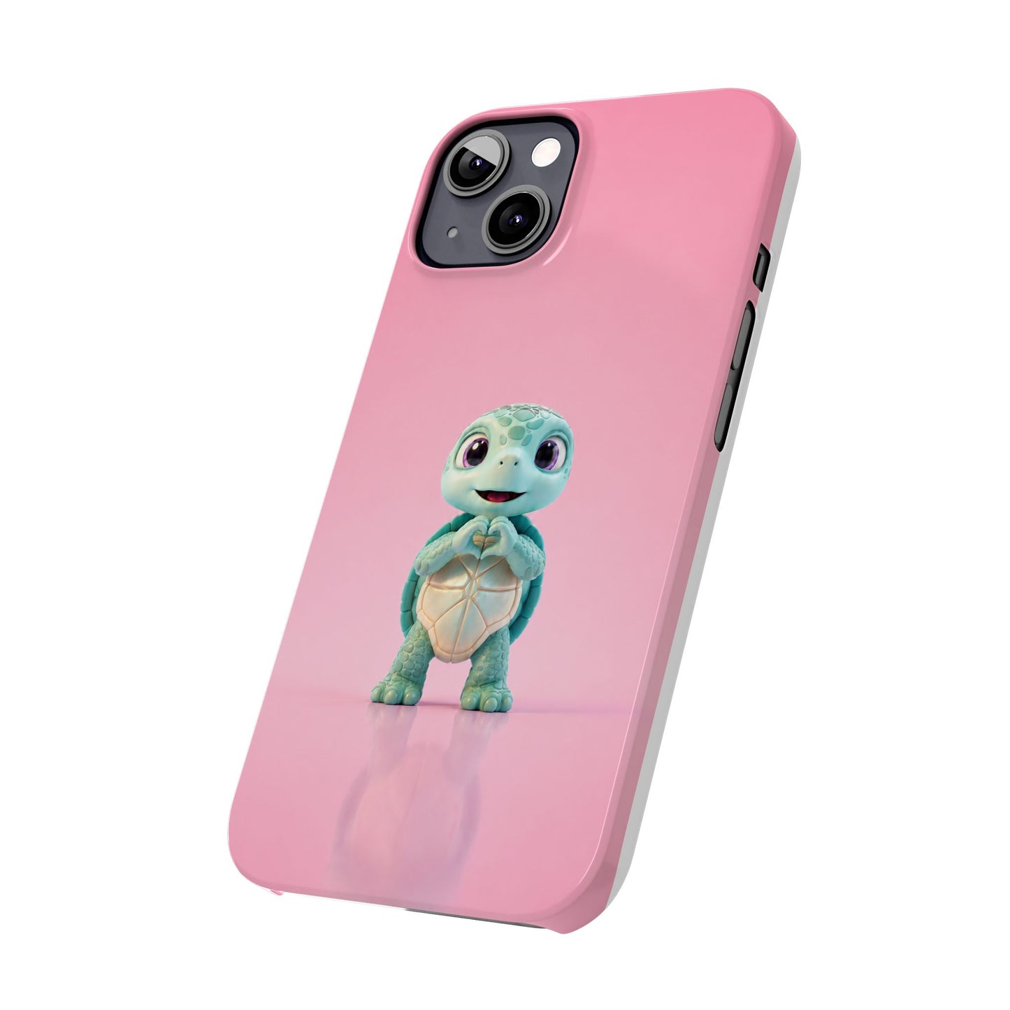 Eli the Turtle Heart Hands – Mint Turtle on Pink