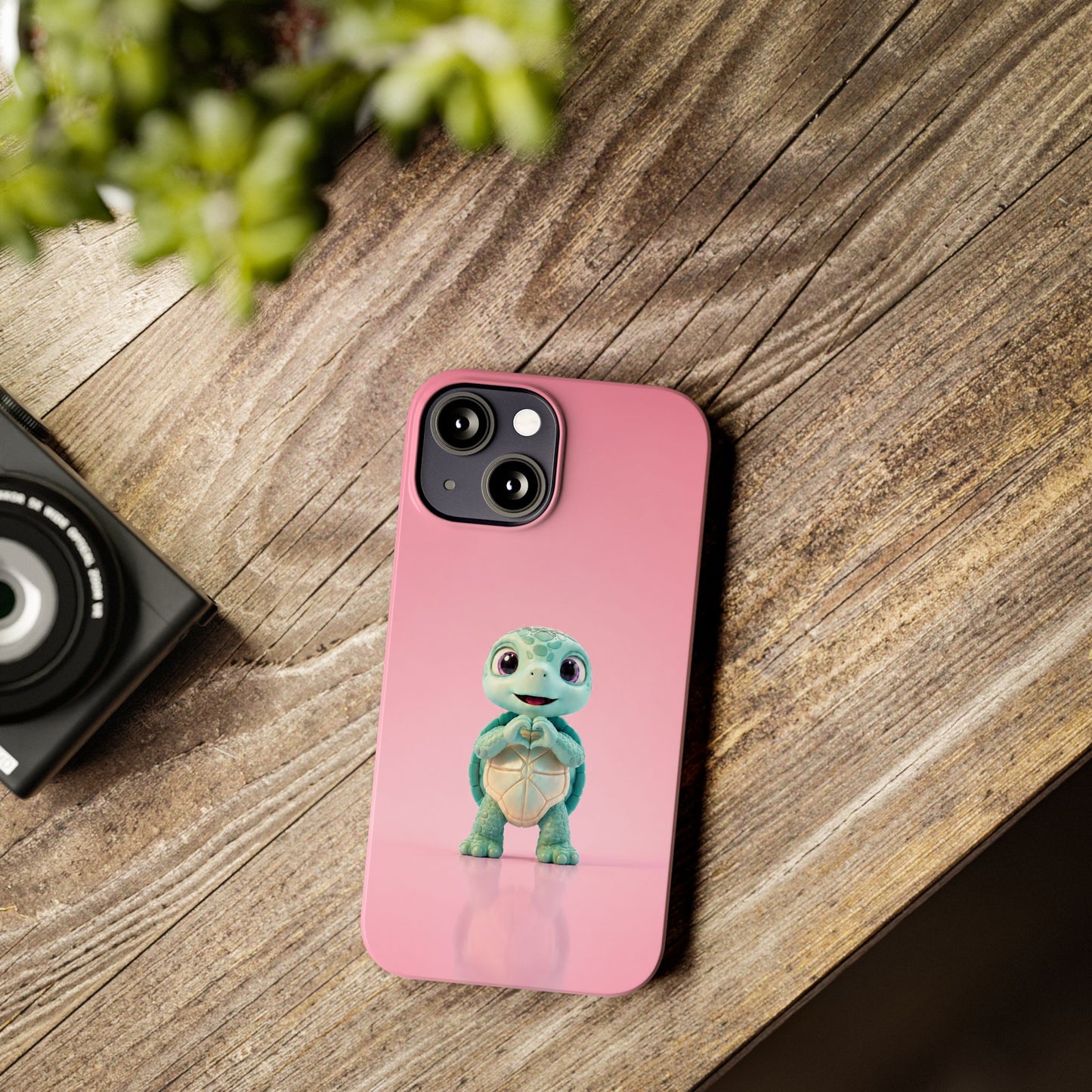 Eli the Turtle Heart Hands – Mint Turtle on Pink