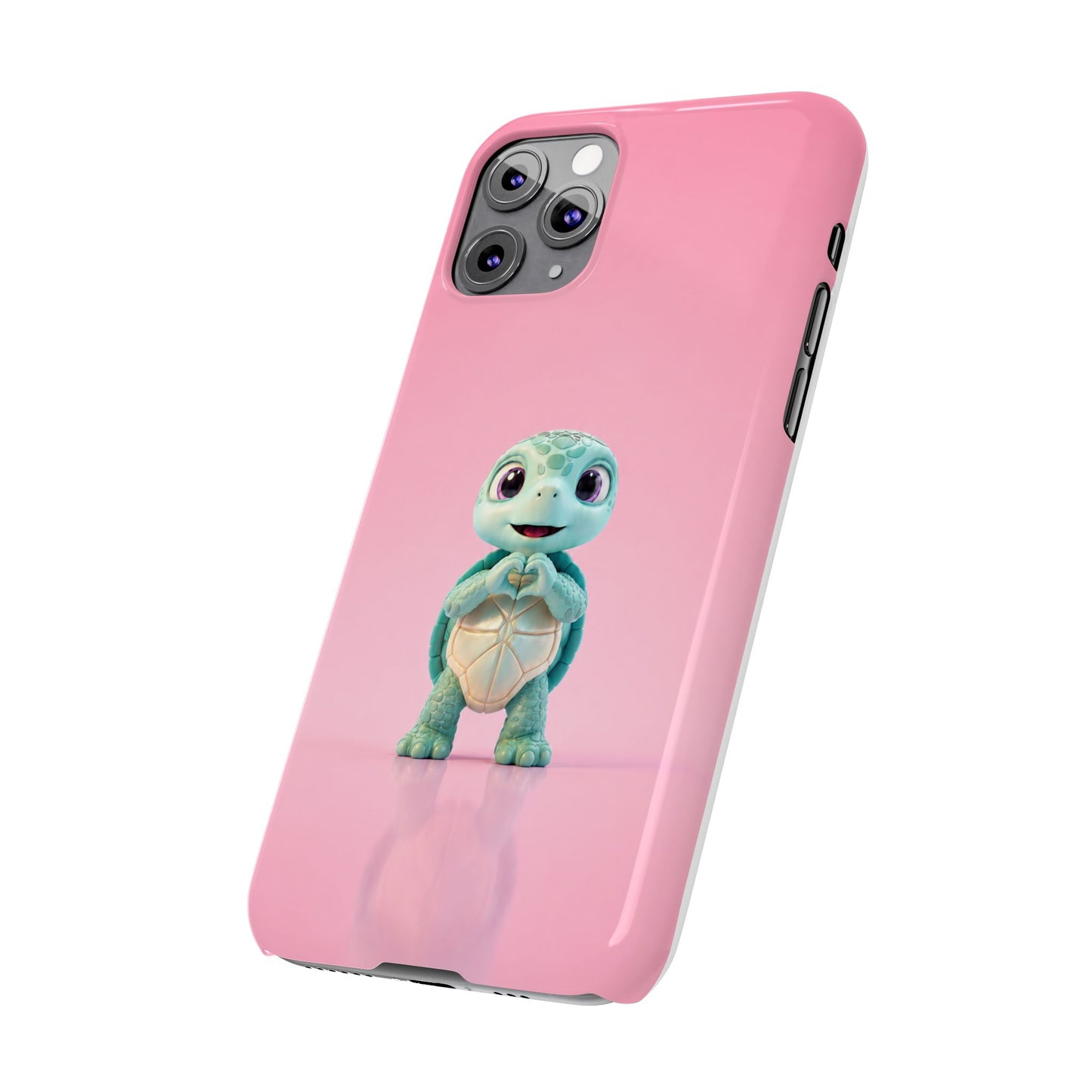 Eli the Turtle Heart Hands – Mint Turtle on Pink