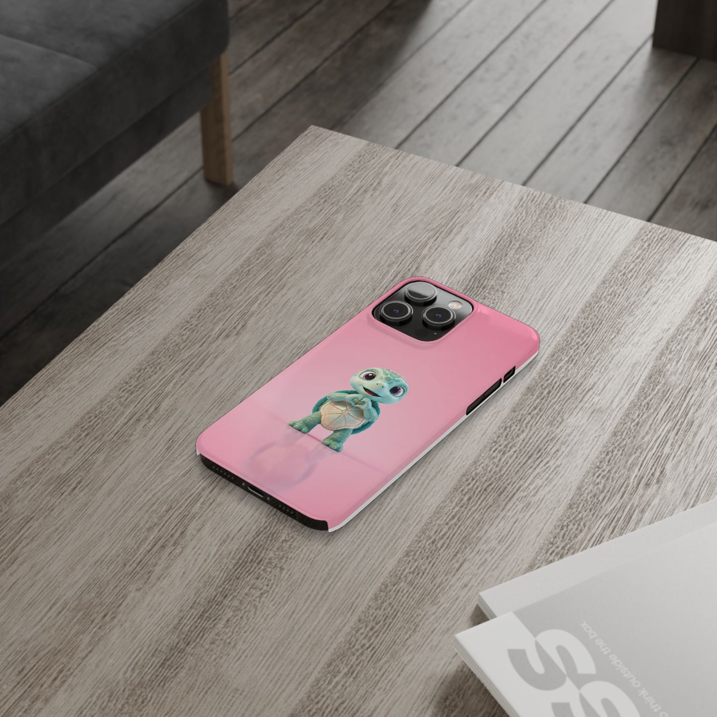 Eli the Turtle Heart Hands – Mint Turtle on Pink