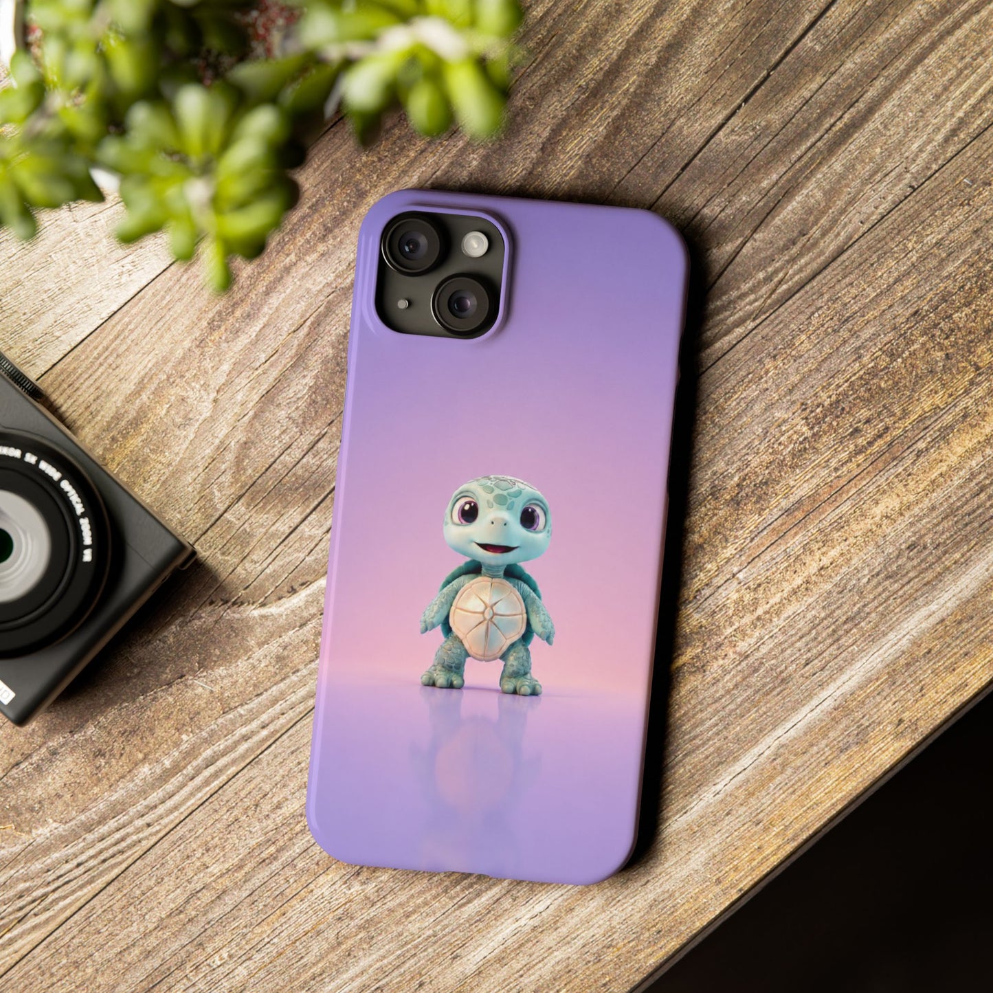 Eli the Turtle Phone Case – Cute Mint Turtle, Purple Gradient