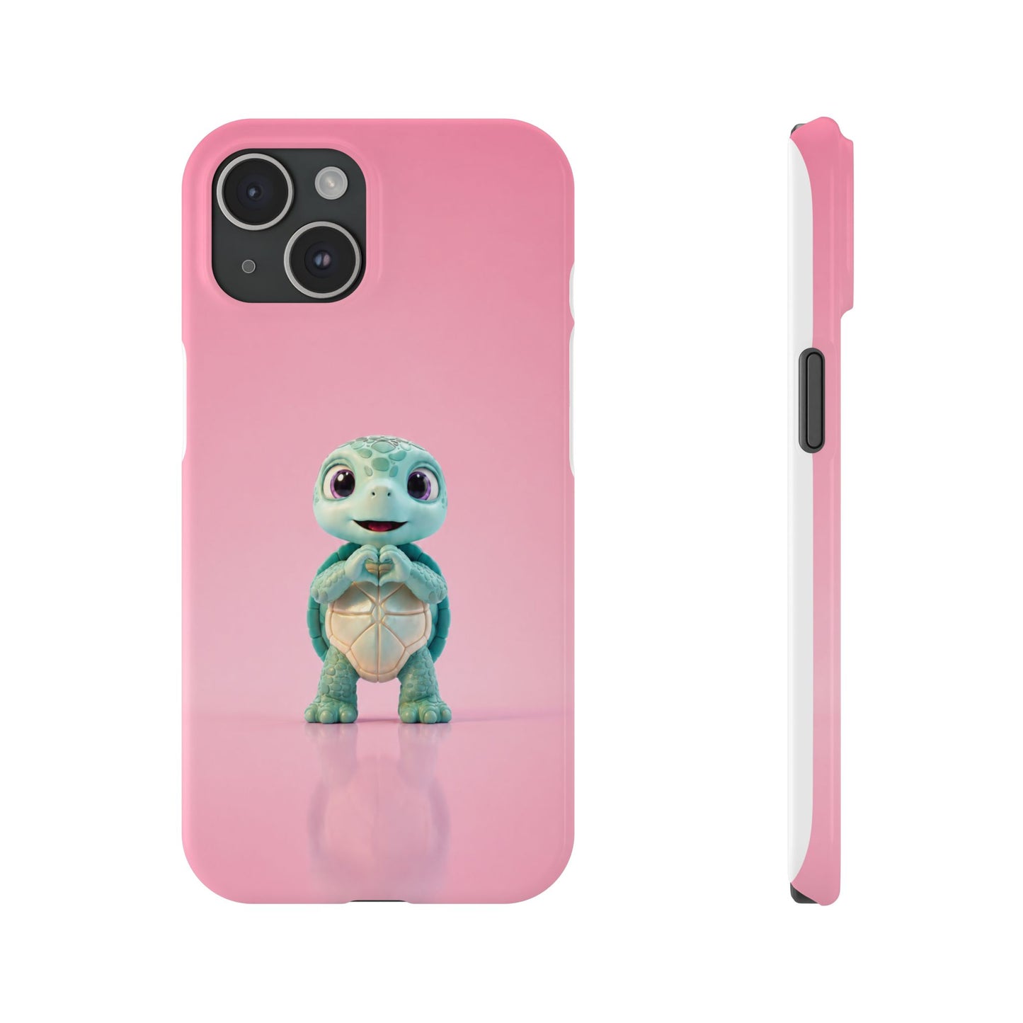 Eli the Turtle Heart Hands – Mint Turtle on Pink