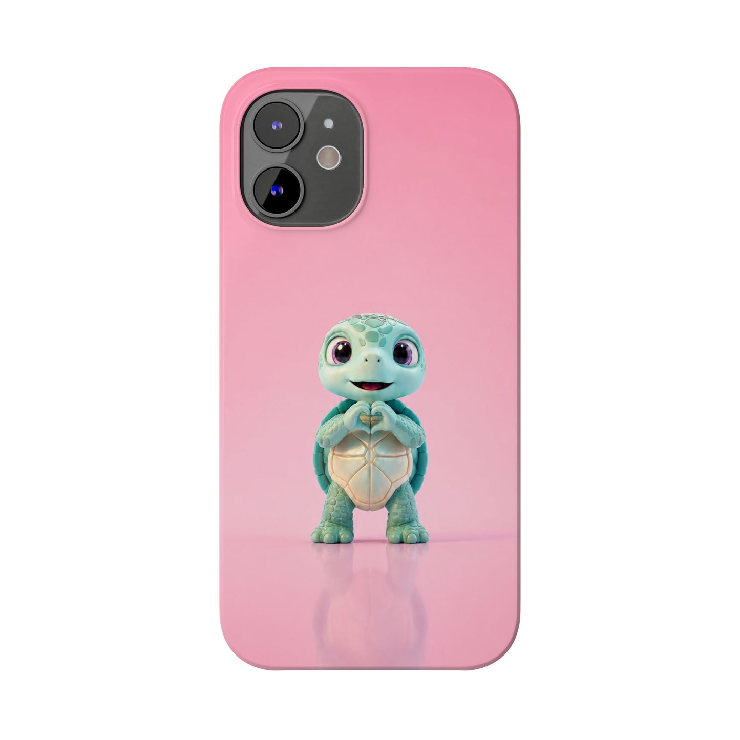 Eli the Turtle Heart Hands – Mint Turtle on Pink