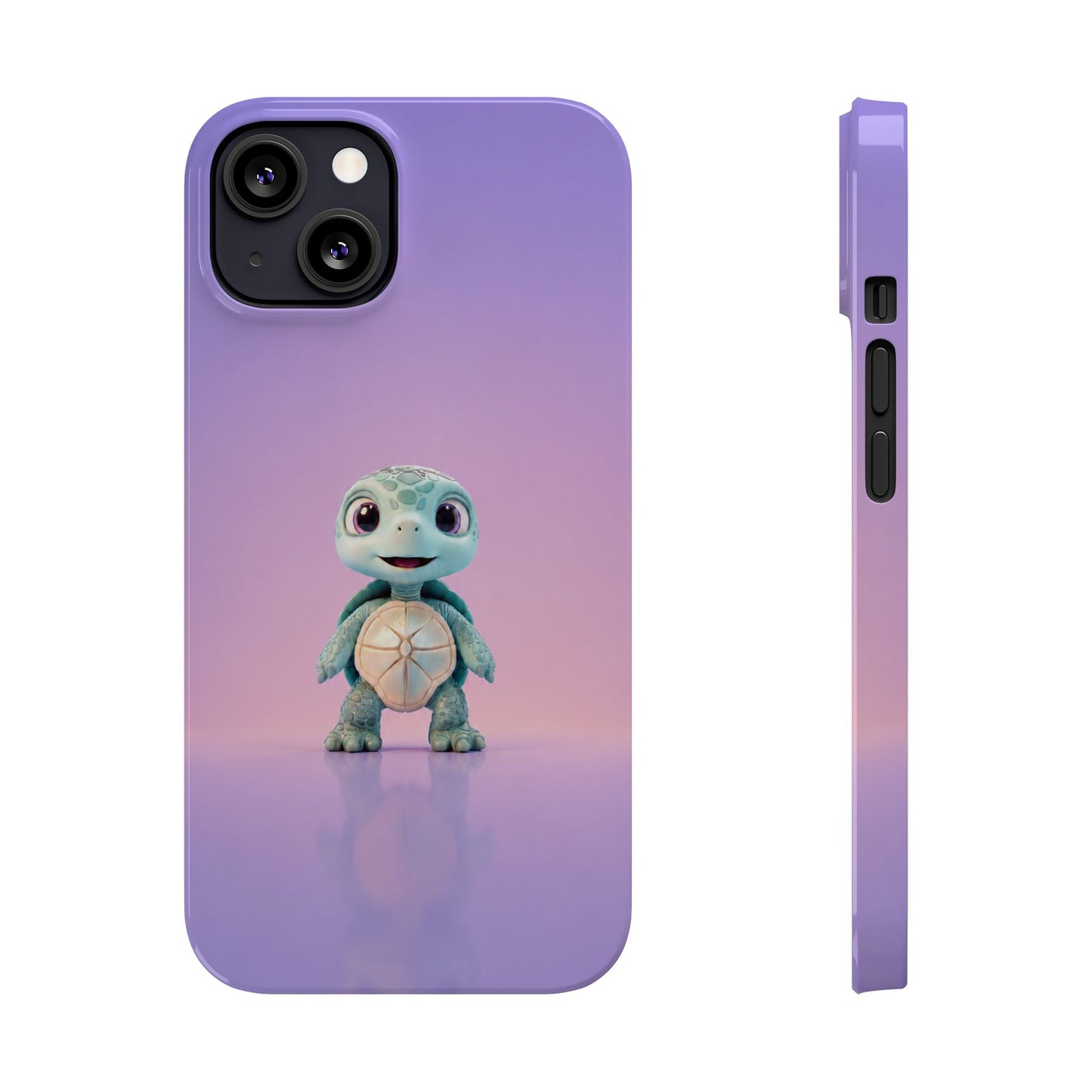 Eli the Turtle Phone Case – Cute Mint Turtle, Purple Gradient
