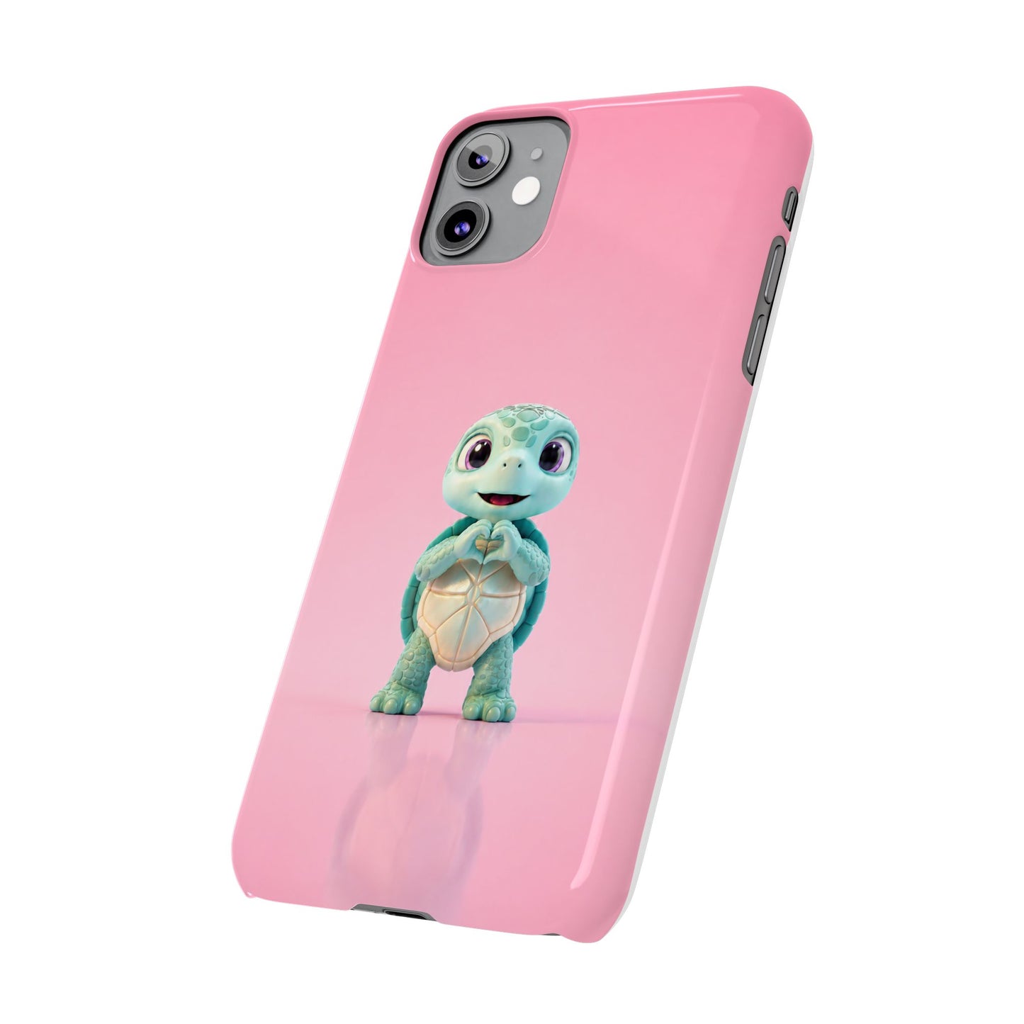 Eli the Turtle Heart Hands – Mint Turtle on Pink