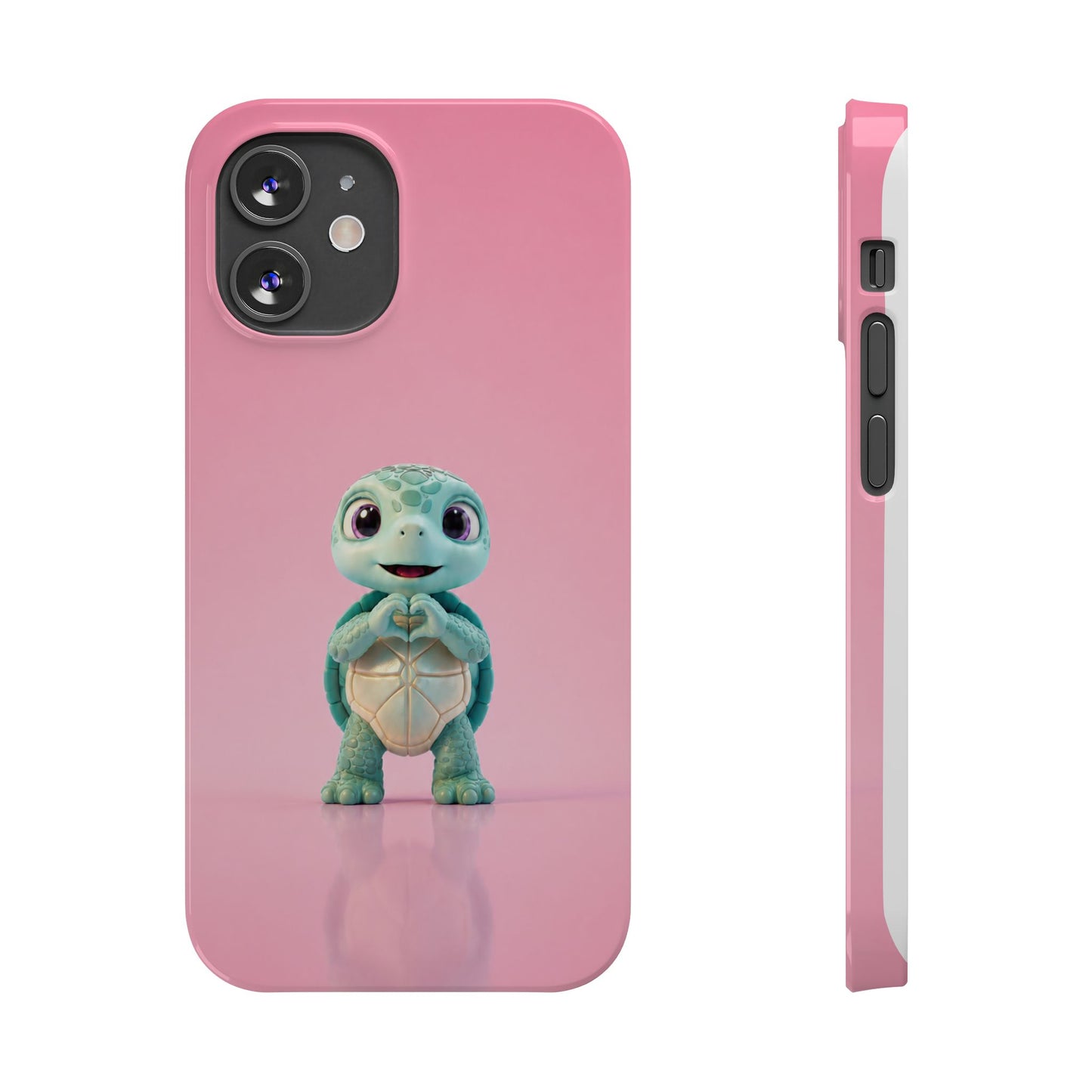 Eli the Turtle Heart Hands – Mint Turtle on Pink