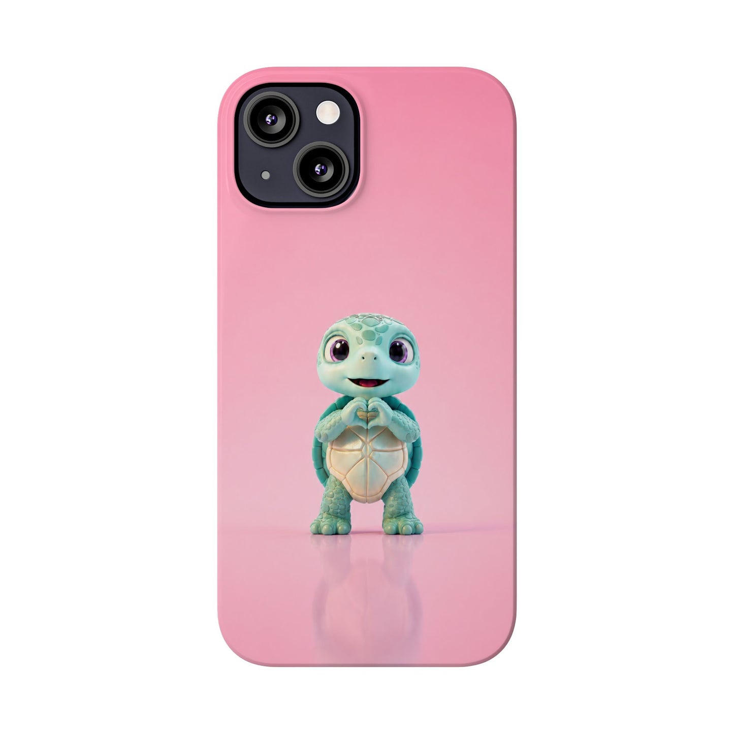 Eli the Turtle Heart Hands – Mint Turtle on Pink