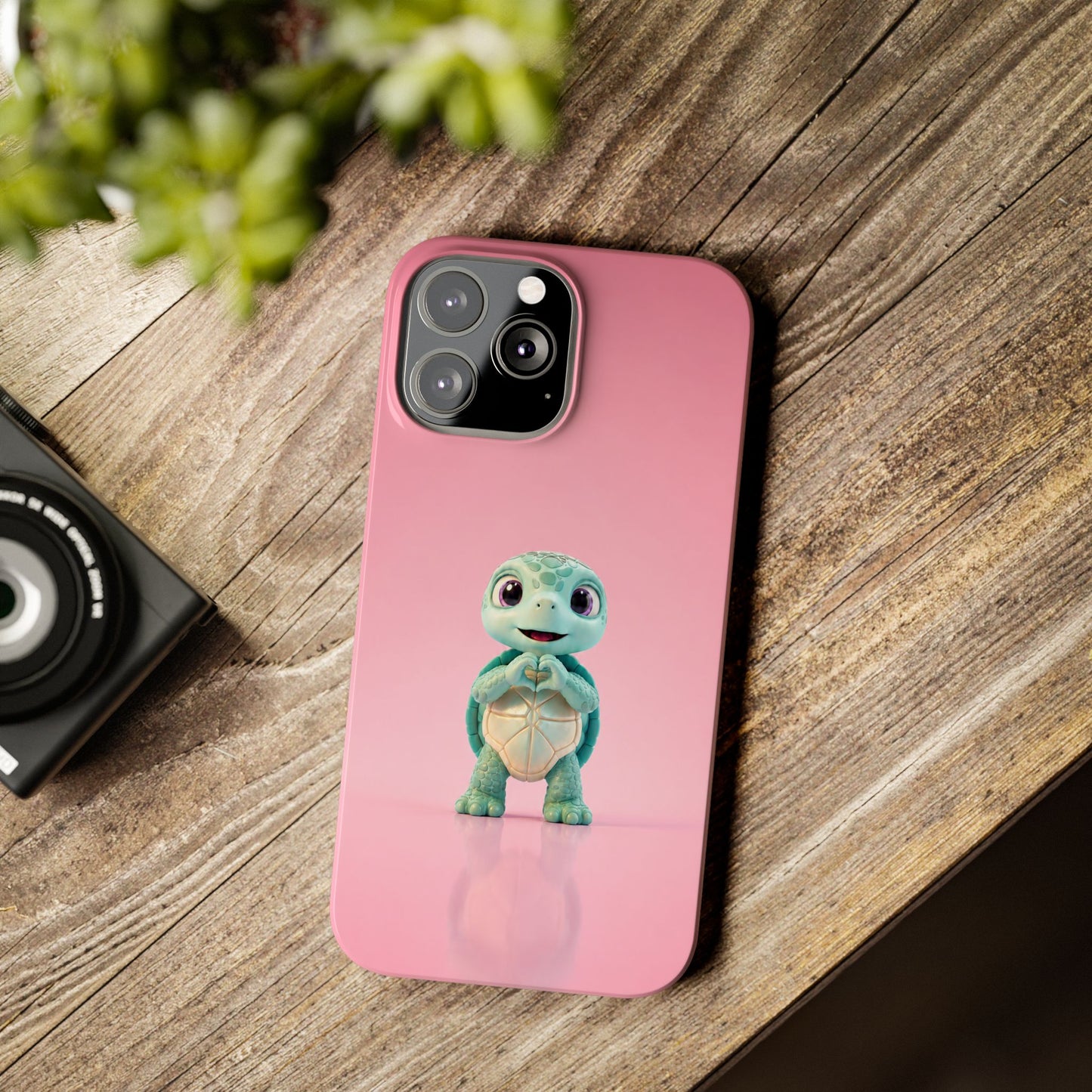 Eli the Turtle Heart Hands – Mint Turtle on Pink
