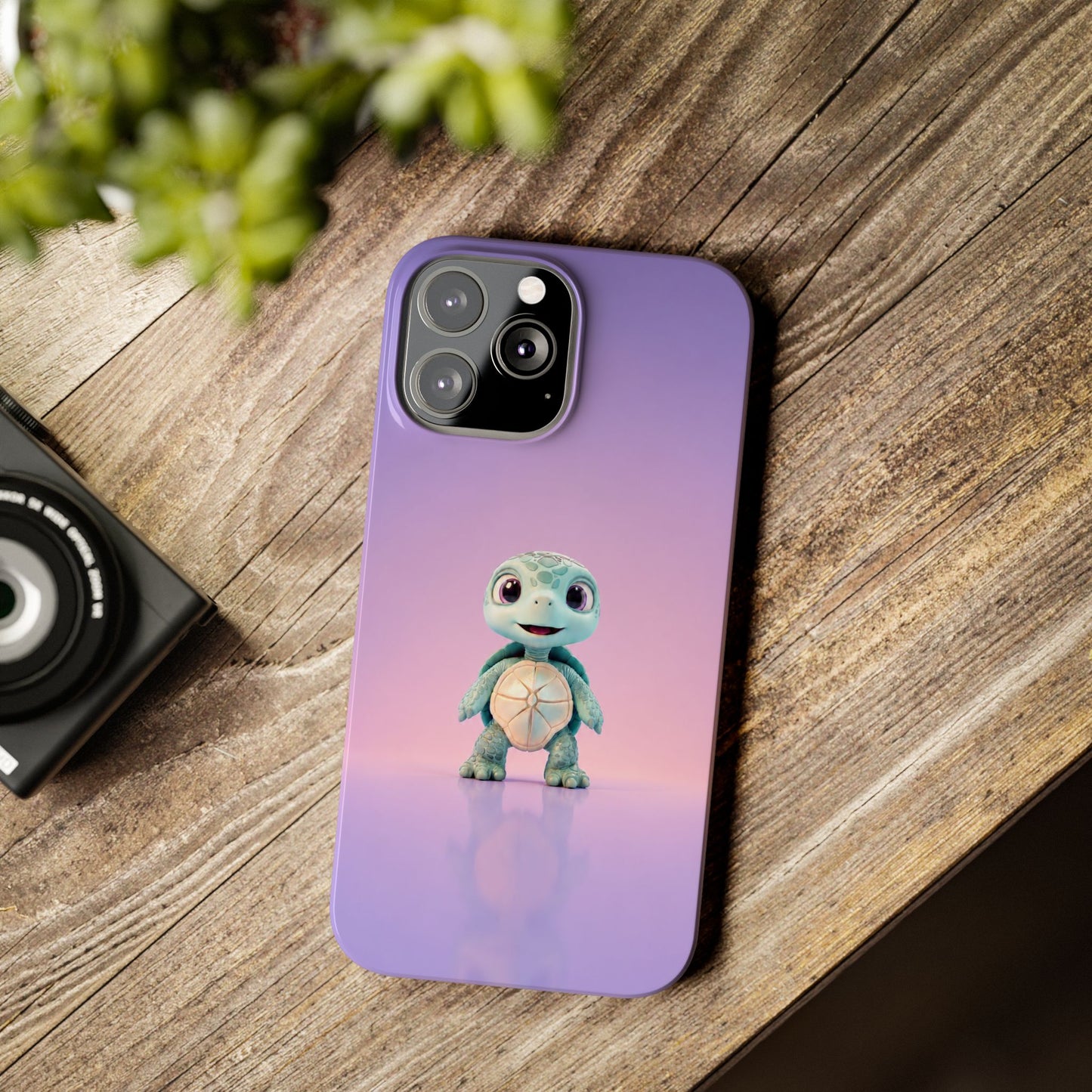 Eli the Turtle Phone Case – Cute Mint Turtle, Purple Gradient