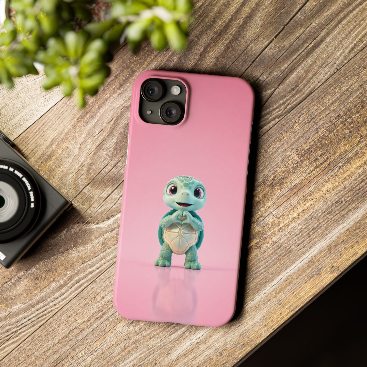 Eli the Turtle Heart Hands – Mint Turtle on Pink