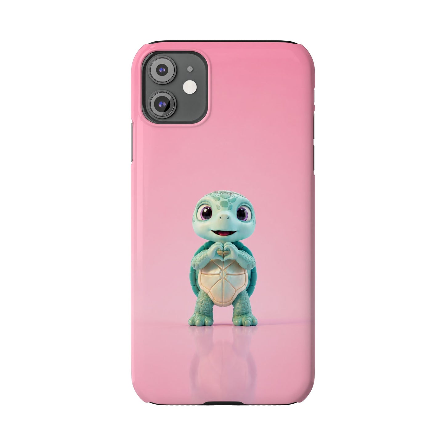 Eli the Turtle Heart Hands – Mint Turtle on Pink