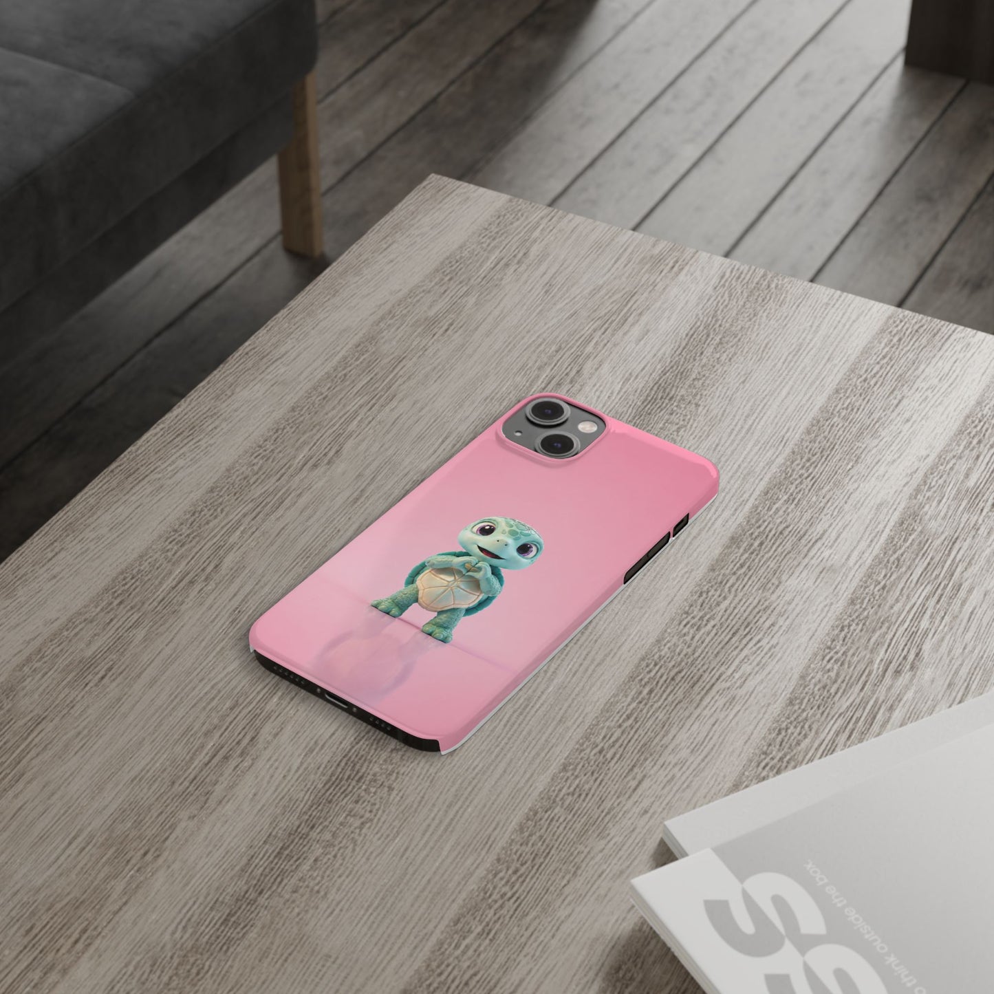 Eli the Turtle Heart Hands – Mint Turtle on Pink