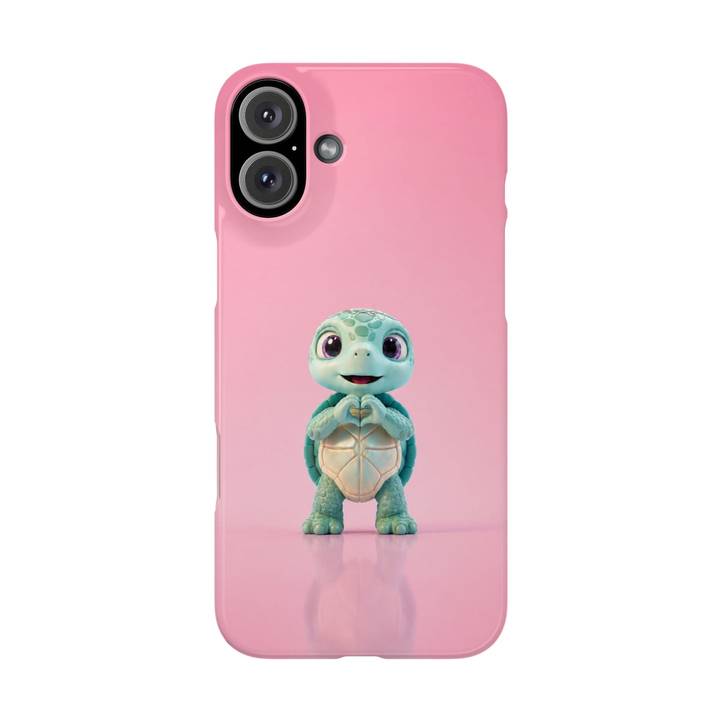 Eli the Turtle Heart Hands – Mint Turtle on Pink