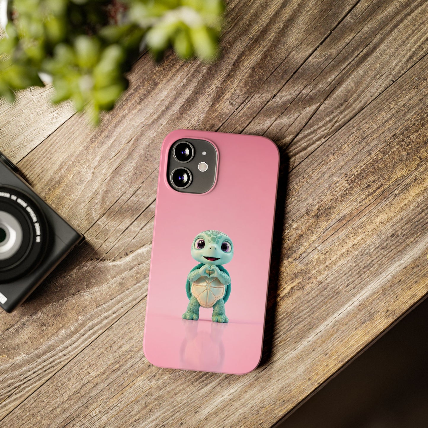Eli the Turtle Heart Hands – Mint Turtle on Pink