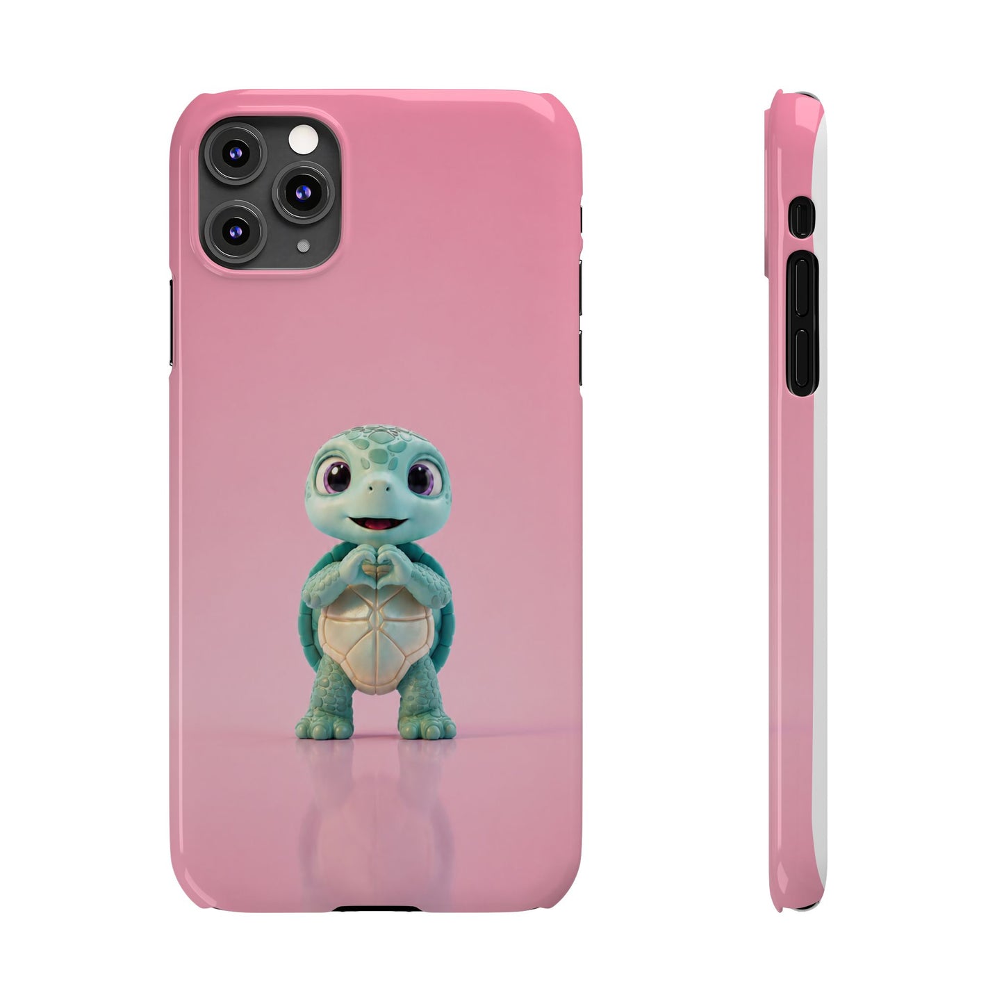 Eli the Turtle Heart Hands – Mint Turtle on Pink